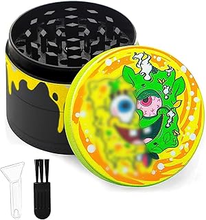 LHOEST Grinder Crusher Gewürzemühle, Pollen Grinder Karikatur Gelbe Metall, Zinklegierung Mahlwerk 4-teiliges Set mit Scra...