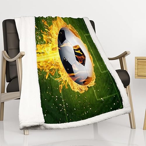 Miniatura 4 de Manta de franela de forro polar de balón de fútbol, llamas de fuego ardiente, suave, cálida, ligera, acogedora para decoración del hogar, sofá,