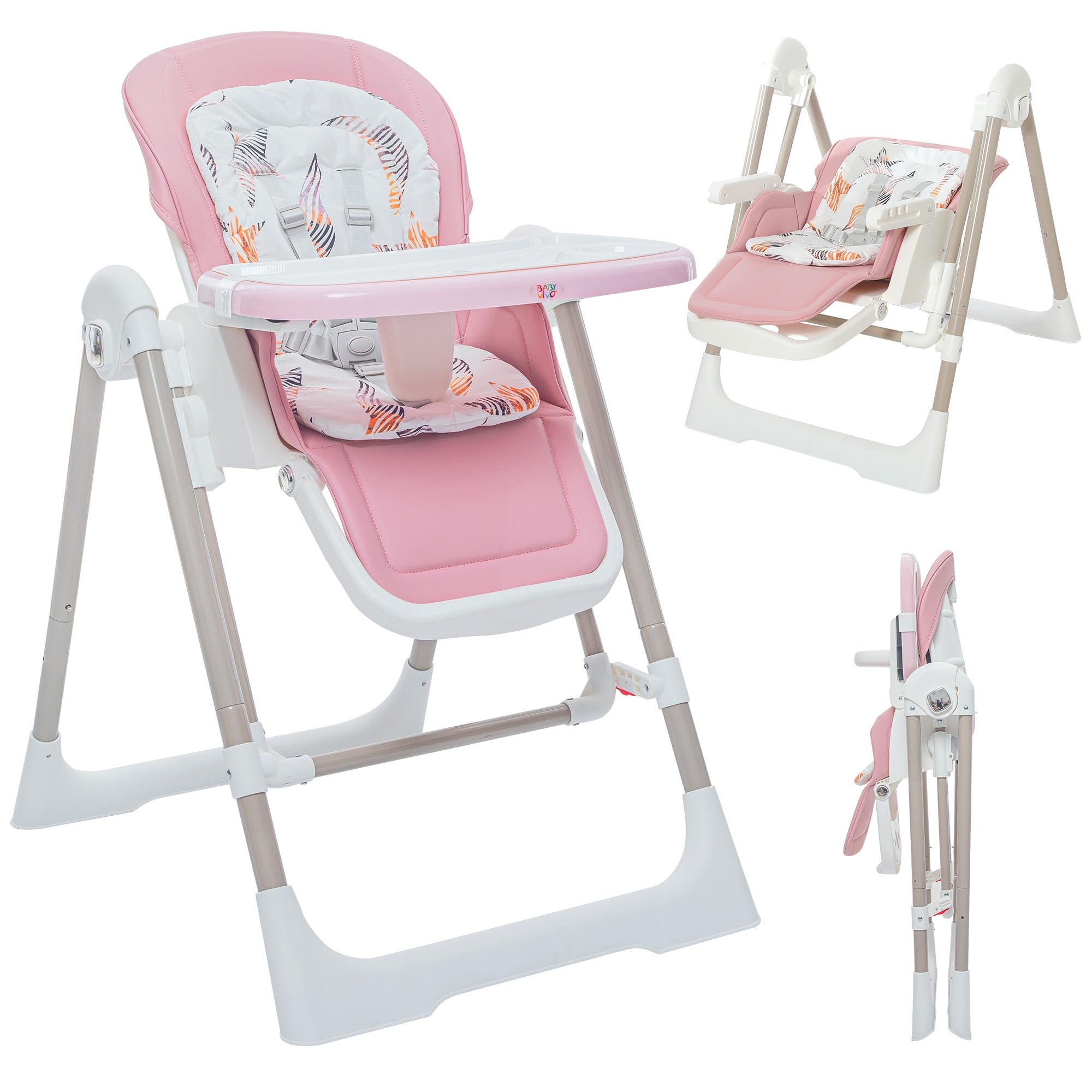 Baby Vivo Chaise Haute pour Enfants 3in1 Transat Réglable avec Repose-Pieds - Chaise Haute Bébé Combinée Chaise Balançoire Dossier Réglable Plateau Amovible - Lulu en Rose