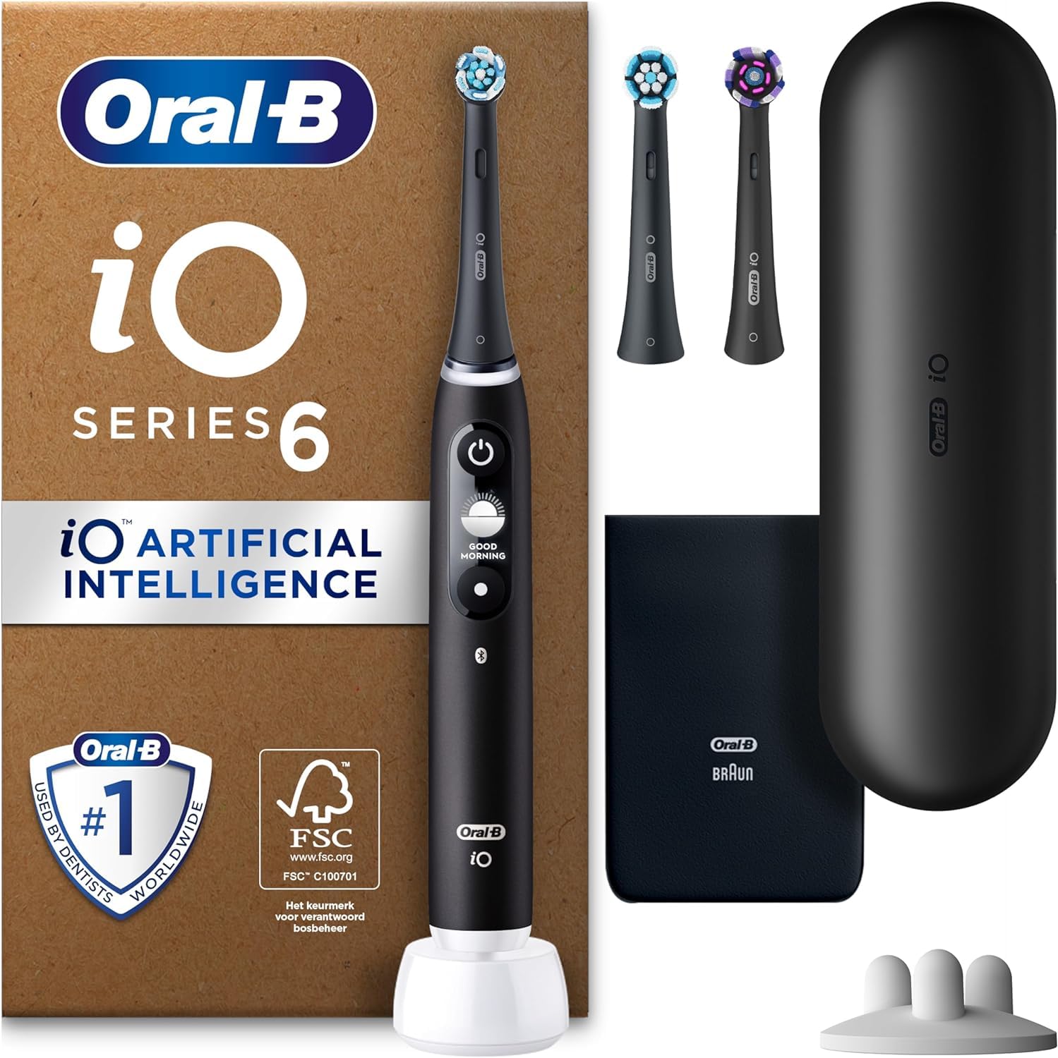 Oral-B iO Series 6 Plus Edition Elektrische Zahnbürste, black & iO Ultimative Reinigung Aufsteckbürsten für elektrische Zahnbürste, 4 Stück, ultimative Zahnreinigung mit iO Technologie, schwarz