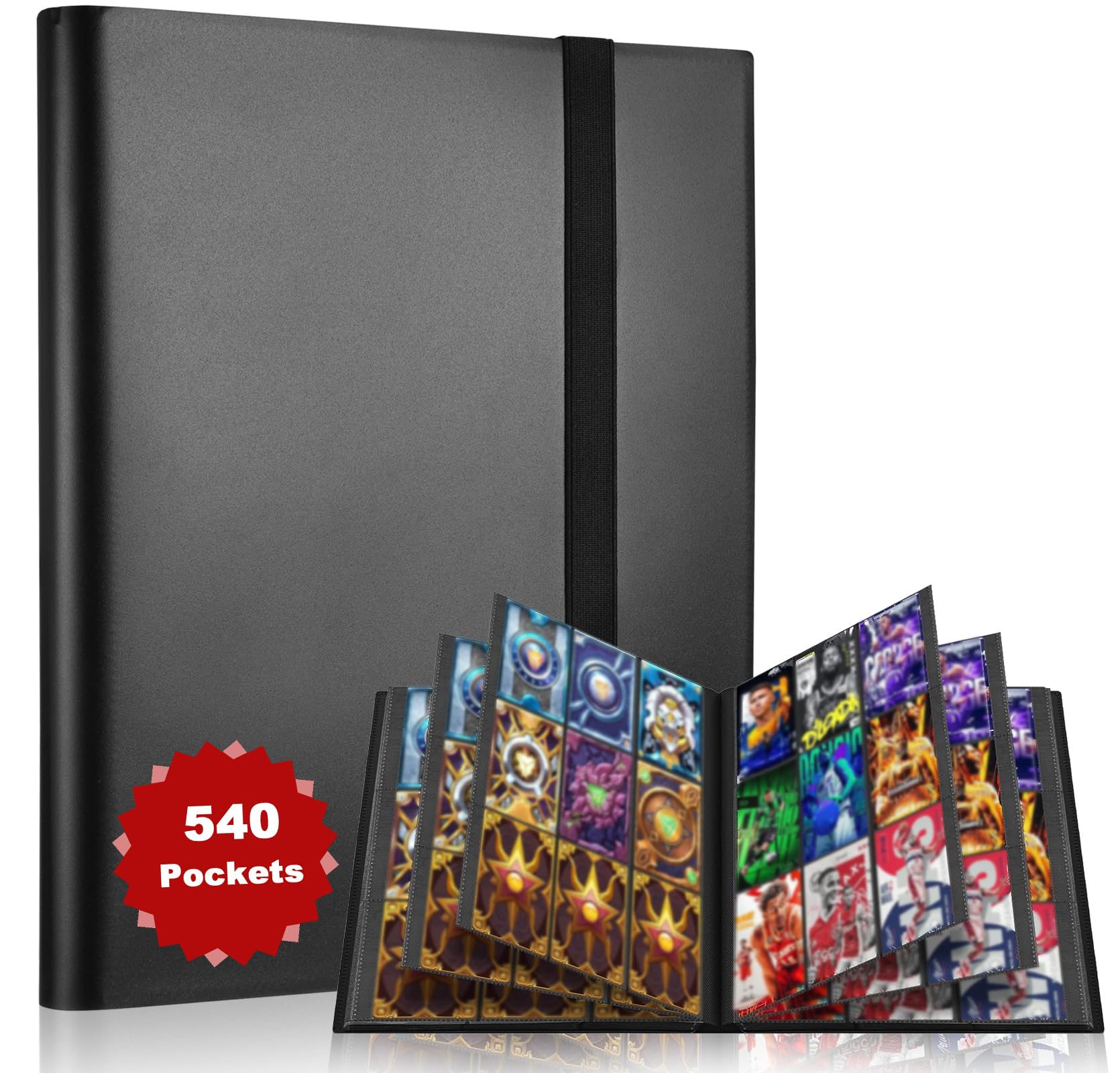 Realure 540 Pockets Card Binder with Elastic Band, 9-Pocket Trading Card Folder Holder Album