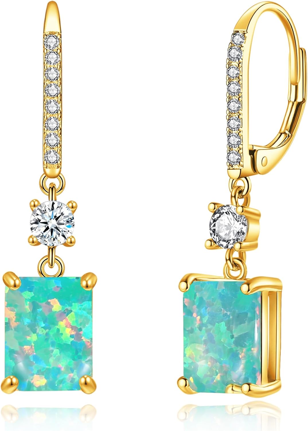 CiNily Rectangular Cut-Opal Earrings for Women Trendy Leverback Drop Earrings Hypoallergenic, Pendant Earrings 14K Gold Plated Hanging Lever Earrings Big Opal Hoops Fashion Jewelry Gifts for Sensitive Ears