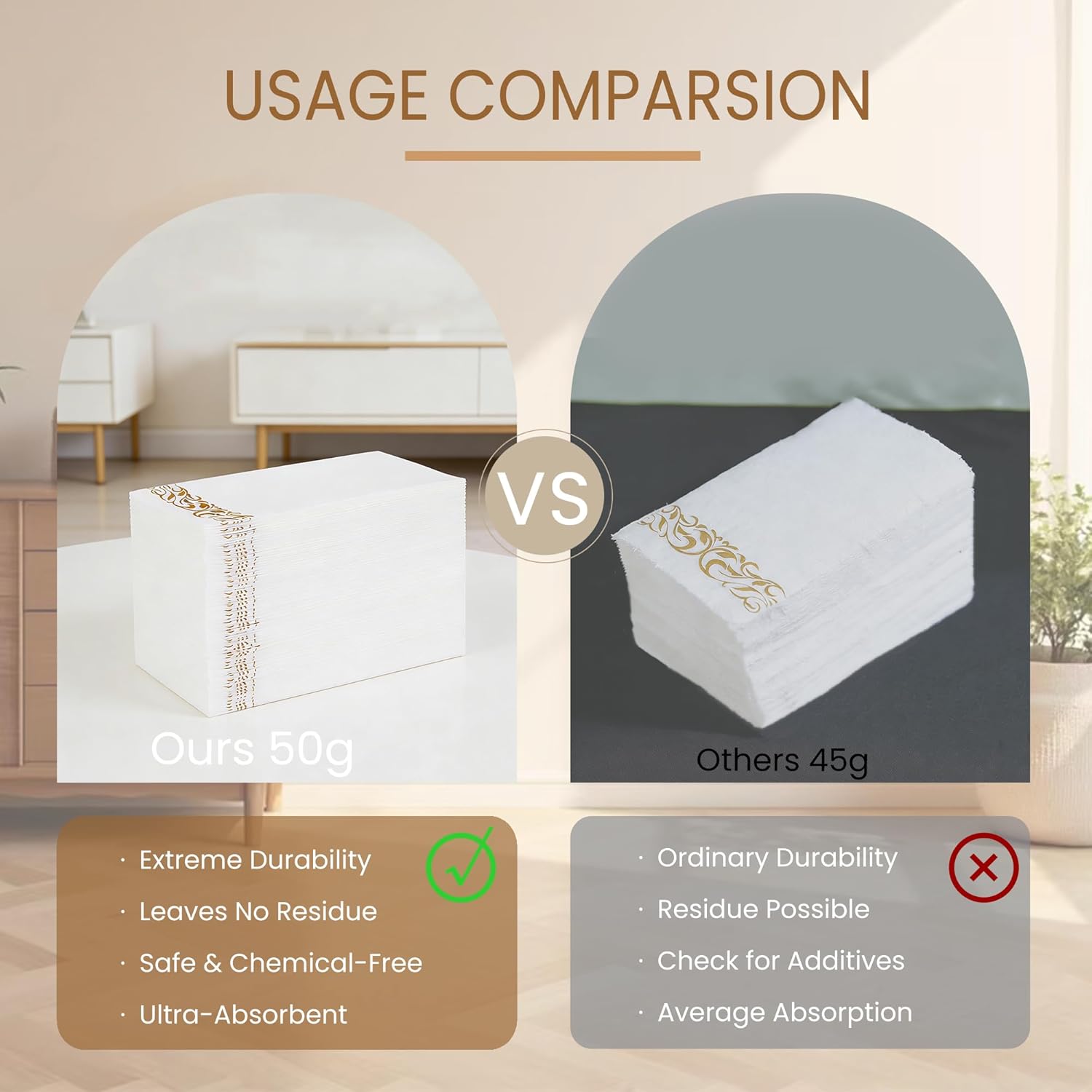 200 Pack Disposable Paper Napkins, Linen-Feel Paper Hand Towels, Elegant White Napkins with Gold Design for Kitchen, Wedding, Parties, Dinners or Events (12" x 17") - Image 3