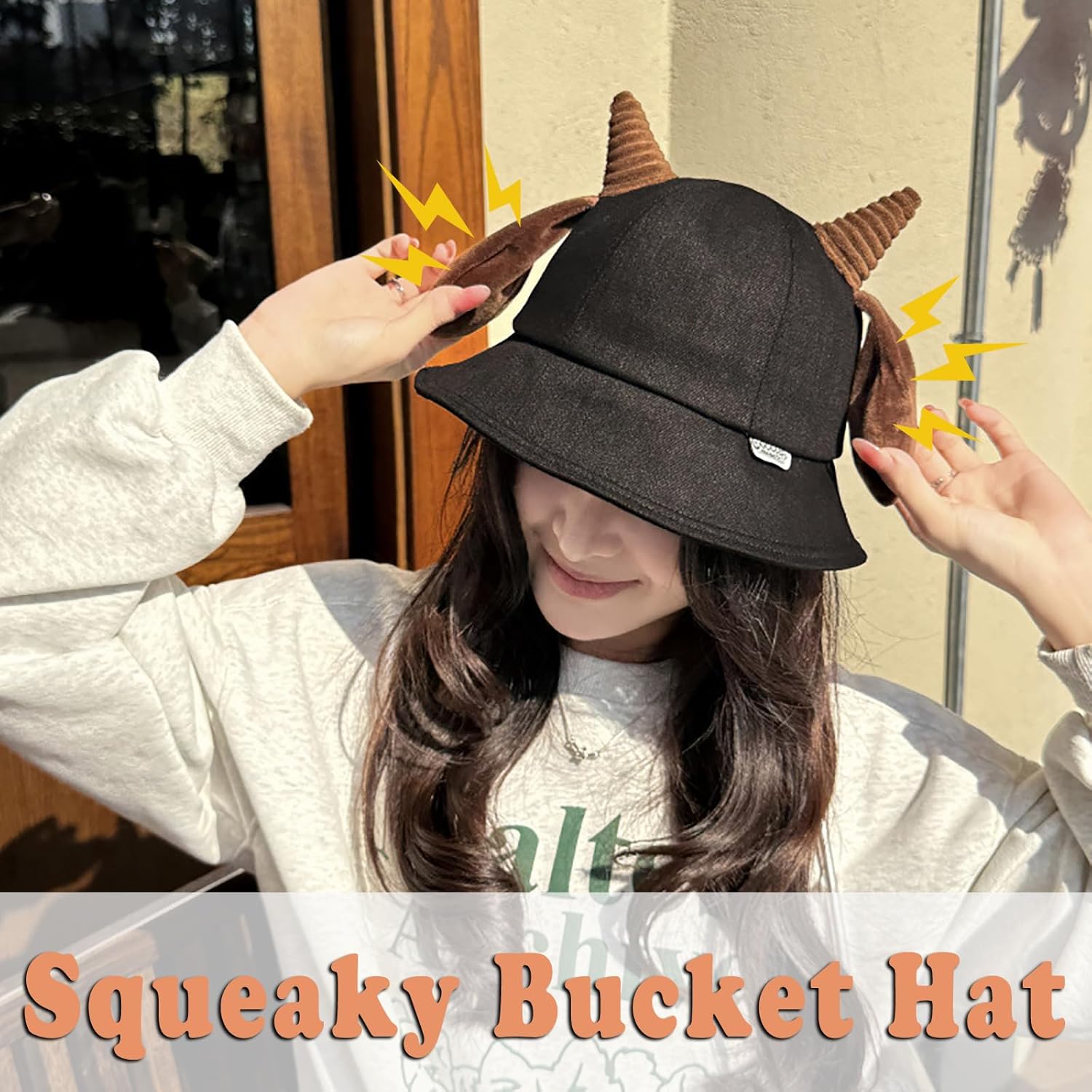 Cute Bucket Hat with Goat Horns and Ears Summer Sun Hat for Women Novelty Fishing Cap Men Rave Hat Theme Party - Image 2