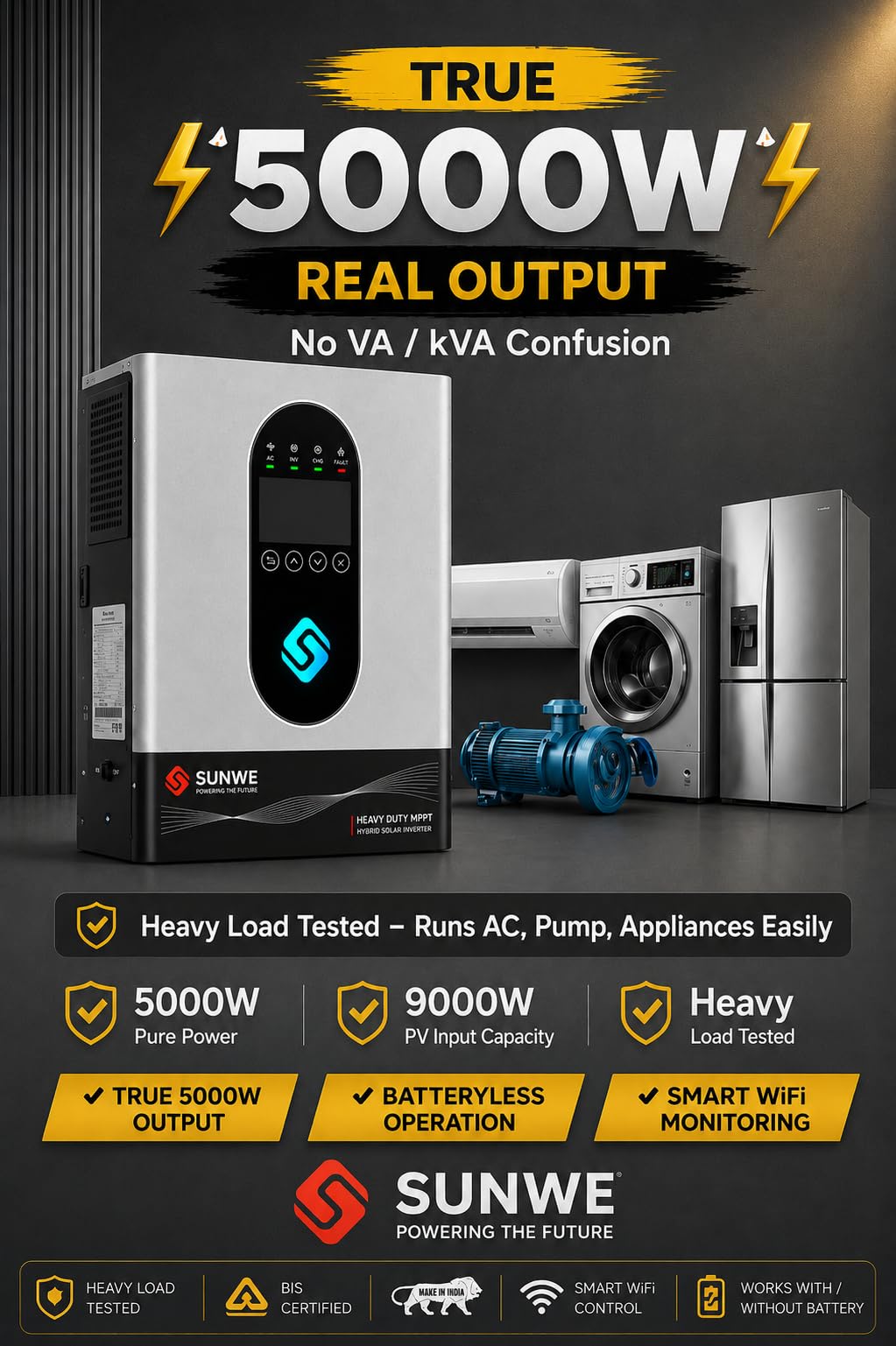 5KW Hybrid Solar Inverter - Batteryless & WiFi -2