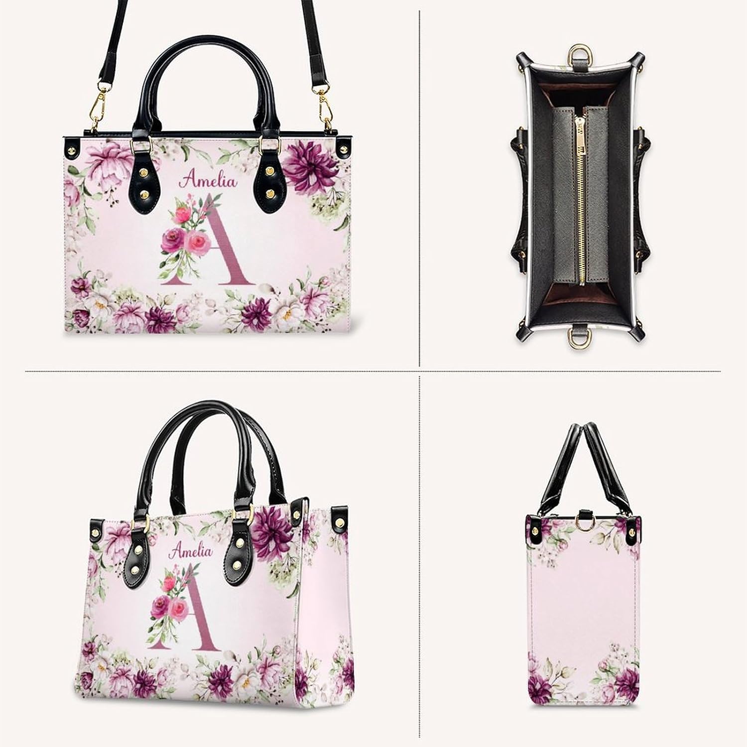 Custom Handbag for Women - Leather Tote Bag with Name, Photo for Mom, Teacher - Fashion Gifts for Birthday, Wedding