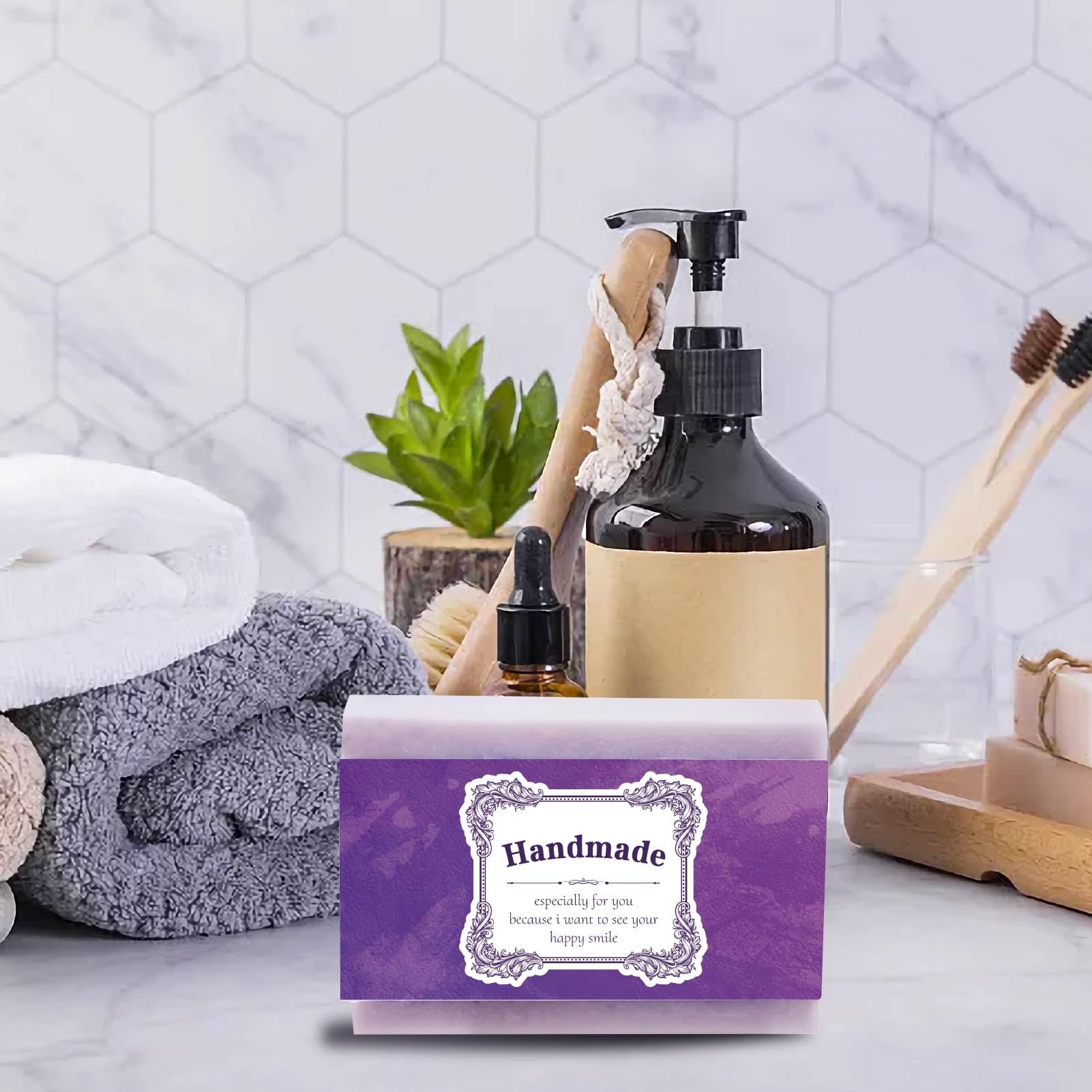 90 etichette fatte a mano per sapone, etichette per involucro di carta per sapone vegetale in 9 stili, coperture per maniche, etichette a fascia per nastro per lozione sapone fatta a mano