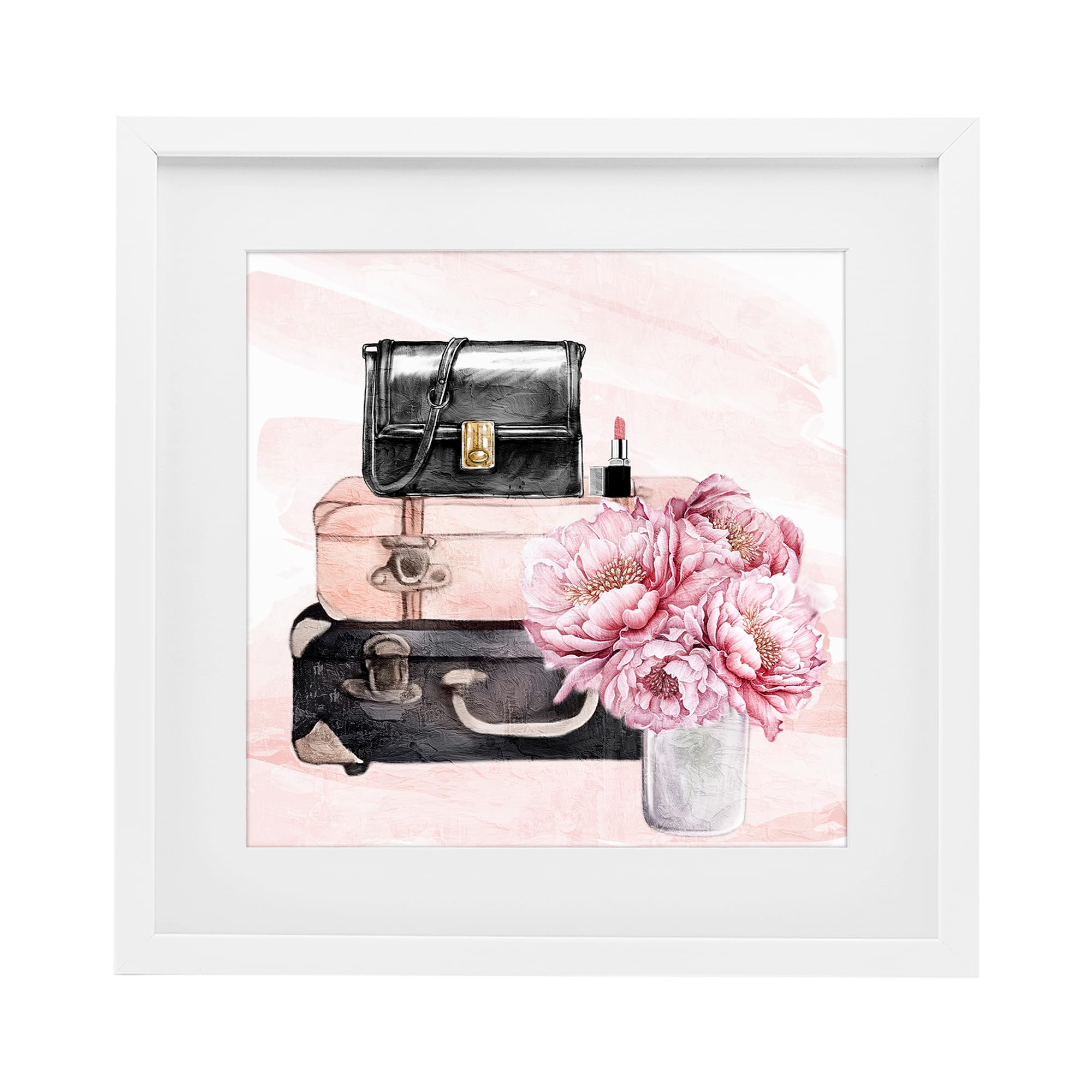 Stupell Industries Coastal White (Textured) 'Glam Time Stacked Bags'| Framed Print Under Glass