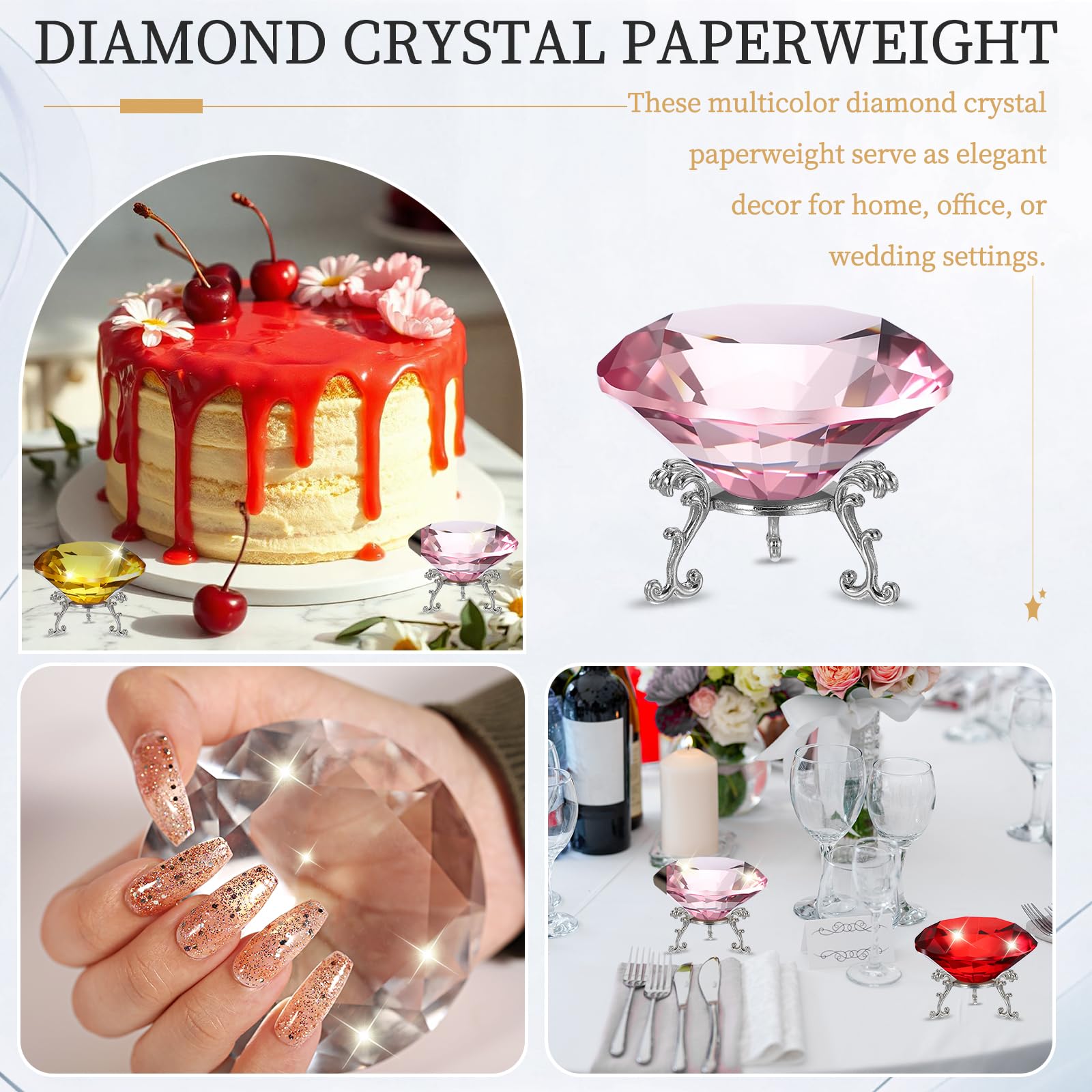 PATIKIL Presse-Papier En Cristal Diamant, 80mm / 3.15" Presse-Papier En Cristal Avec Base Métallique Argentée 19mm Pour Décoration De Bureau À Domicile, Mariage, Fête, Rose
