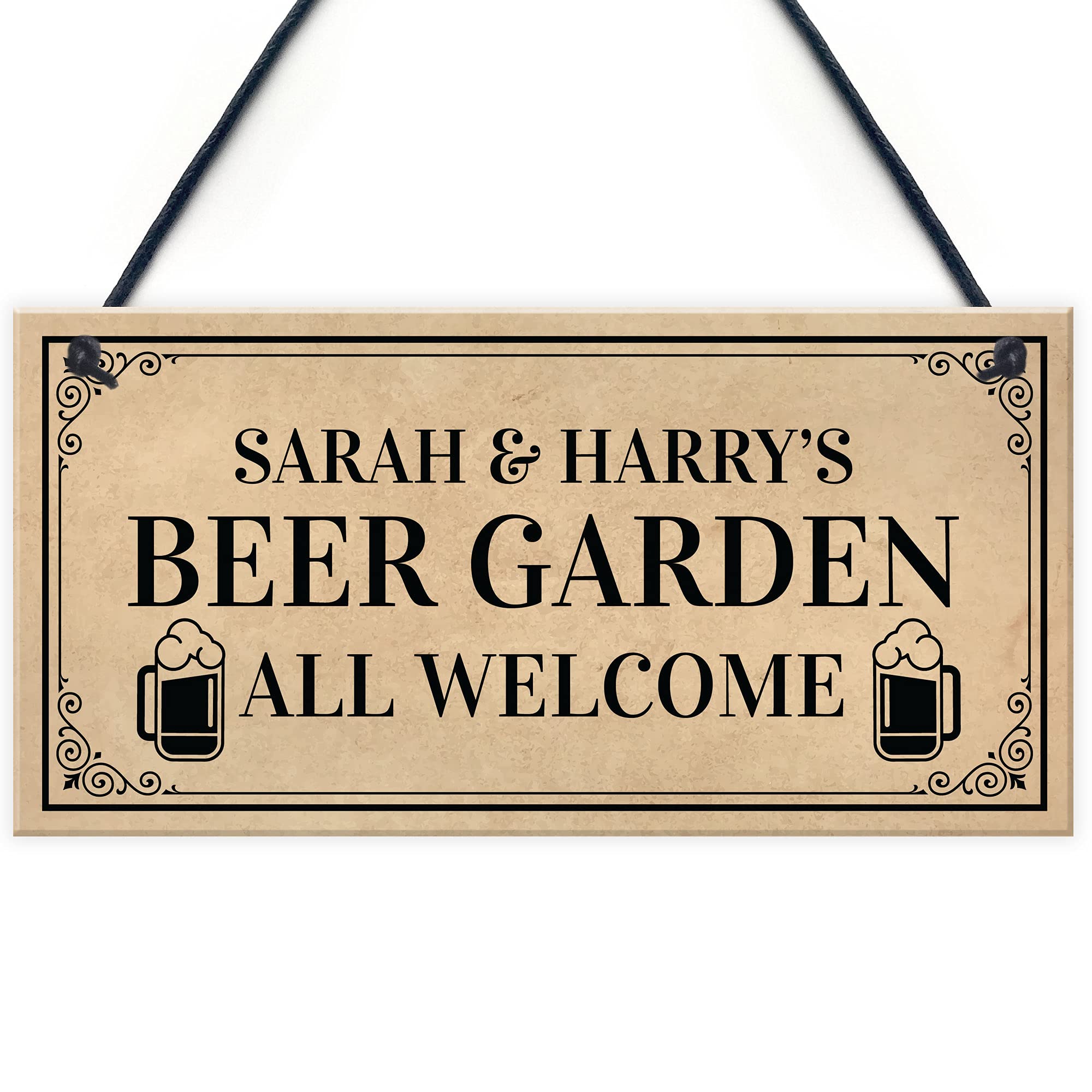 Personalised Beer Garden Plaque Welcome Sign Hanging Garden Home Bar Sign