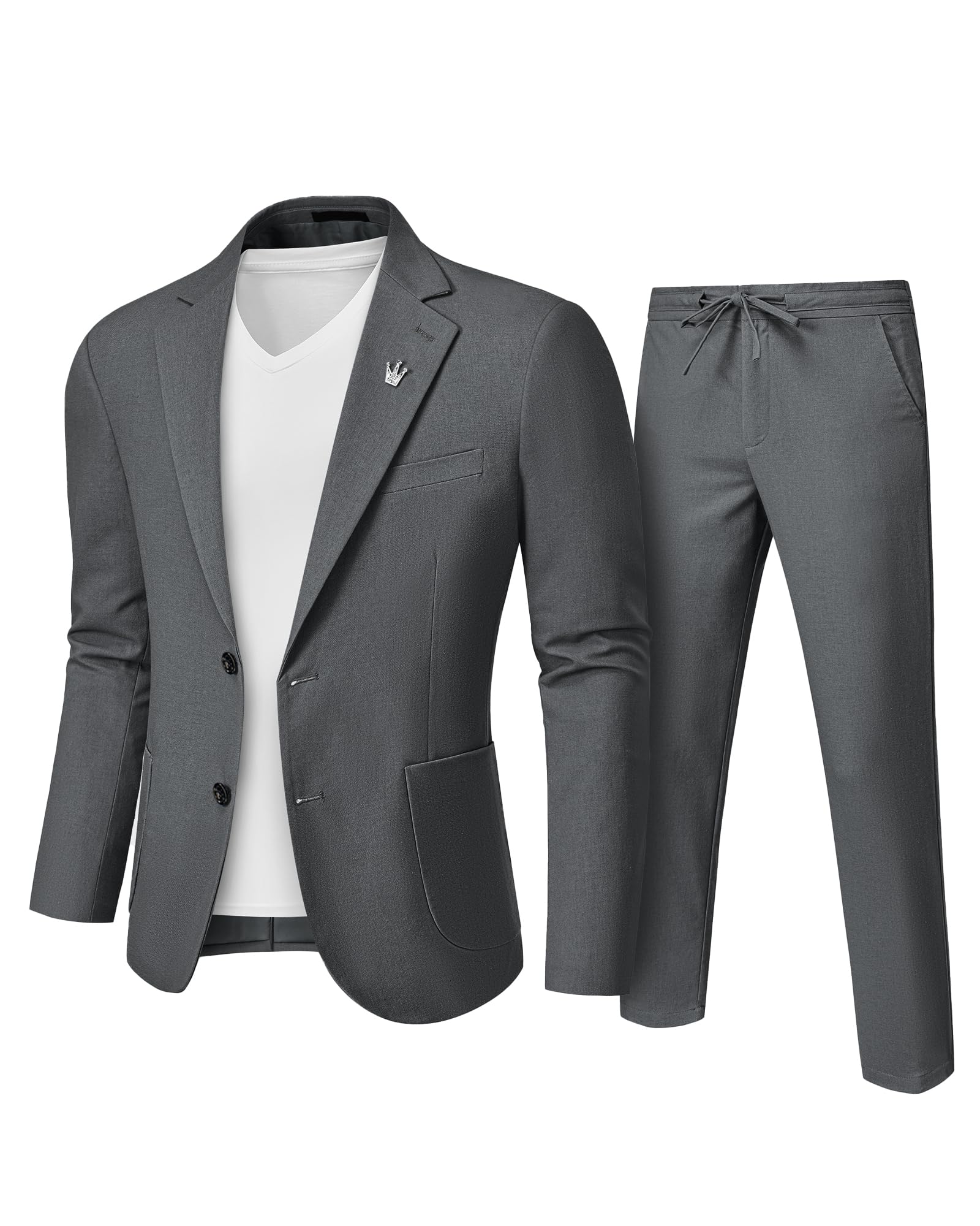 Men's Linen Suit 2 Pieces Regular Fit, Two Buttons Lightweight Jacket and Pants for Beach Wedding, Summer Time, Prom