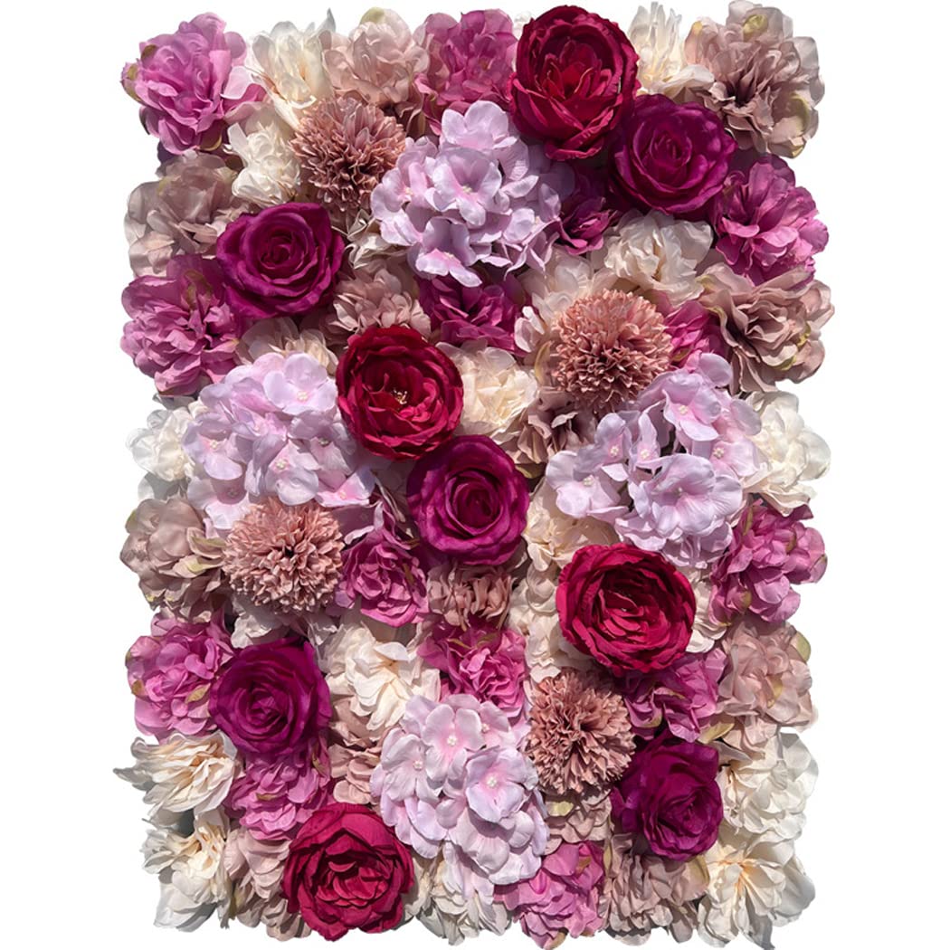 YLBFJXK Flower Wall Panel Floral Backdrop Silk Artificial Rose Wall Faux Flower Panel for Wedding, Party, Birthday, Room, Home Deco 9 Pack Rose Red