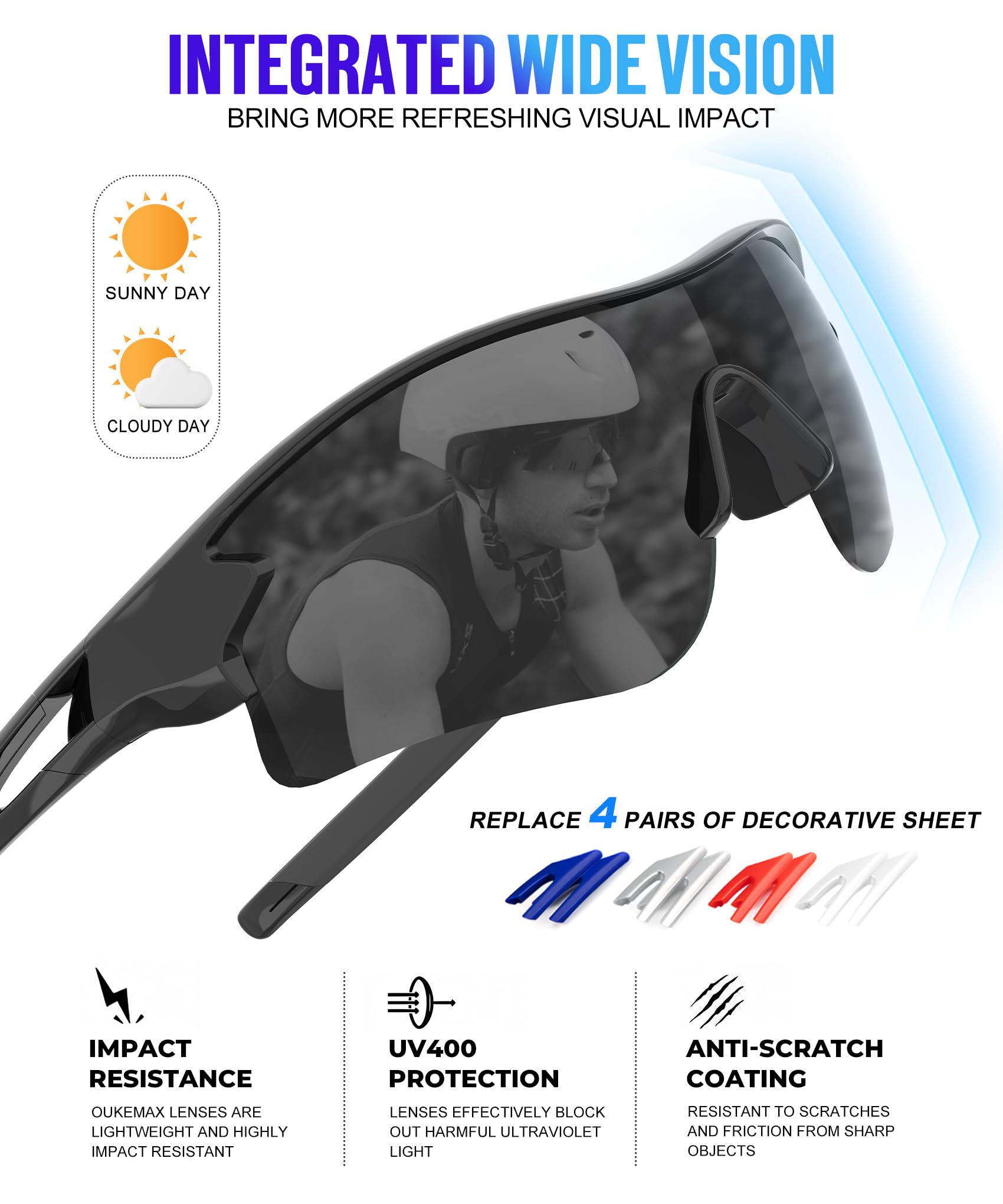 Lentes de sol deportivos polarizados para hombres y mujeres, lentes UV400 de una sola pieza para béisbol, correr, ciclismo, pesca