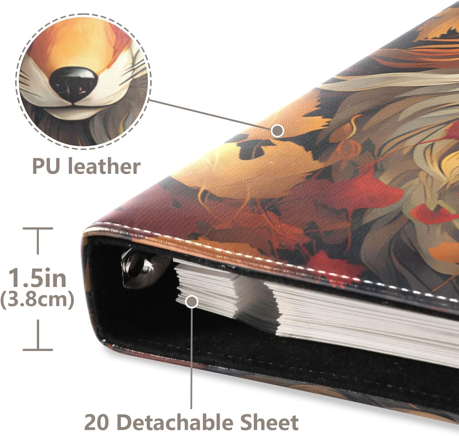 JIPONI Fox and Maple Leaf Large Photo Album, DIY Leather Cover Scrapbook Albums for 4x6 5x7 6x8 Pictures, Self Adhesive Memory Book for Wedding, Baby, Family