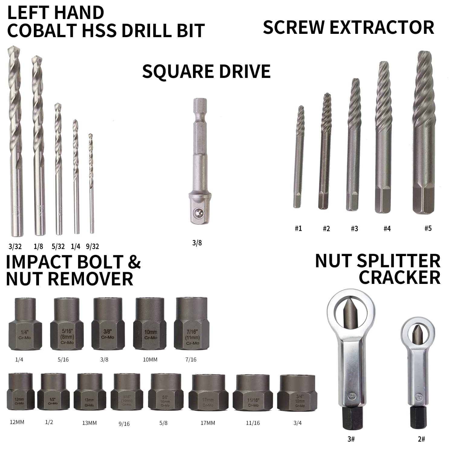 Buy Luckyway 26Piece Impact Bolt & Nut Remover, Spiral Screw Extractor