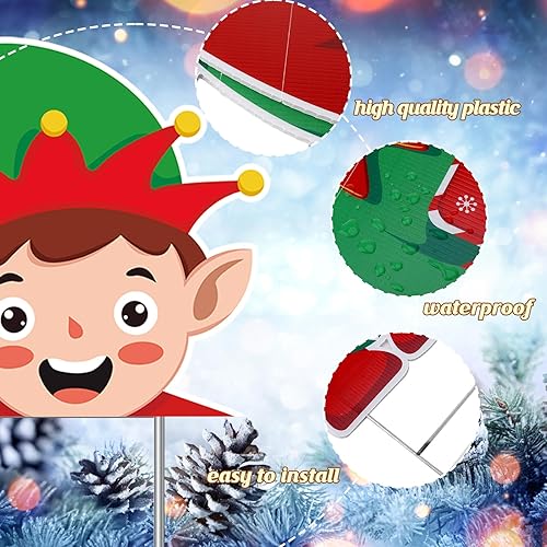 Miniatura 5 de 2 carteles de Navidad con estacas de elfo grande, decoraciones de Navidad al aire libre, césped de Navidad, letrero de bienvenida para Navidad,