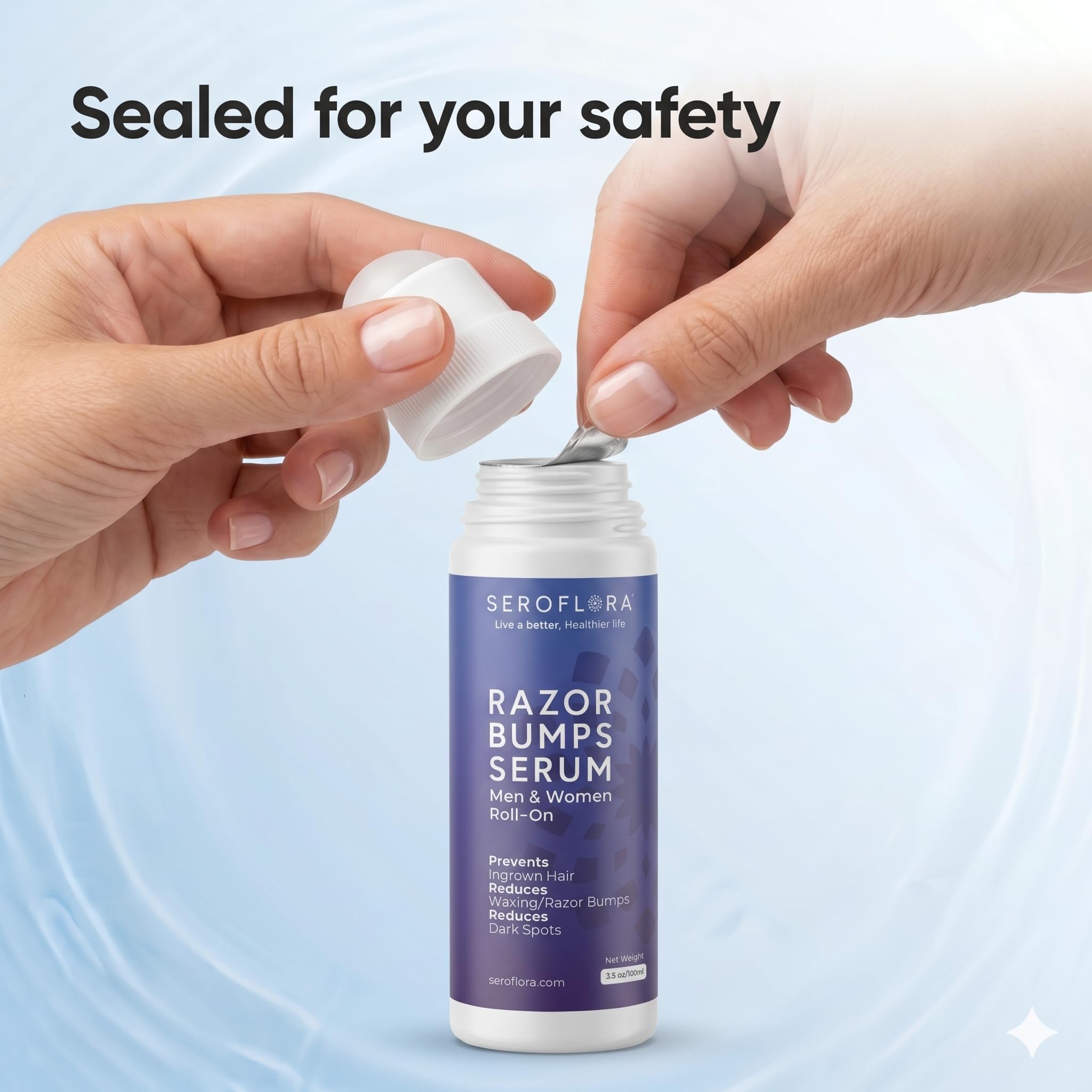 Seroflora Razor Bumps Tratamiento para mujeres – Tratamiento de cabello encarnado – Bump de afeitar para zona del bikini – Después del afeitado y la depilación con cera – Roll-On, cara, piernas