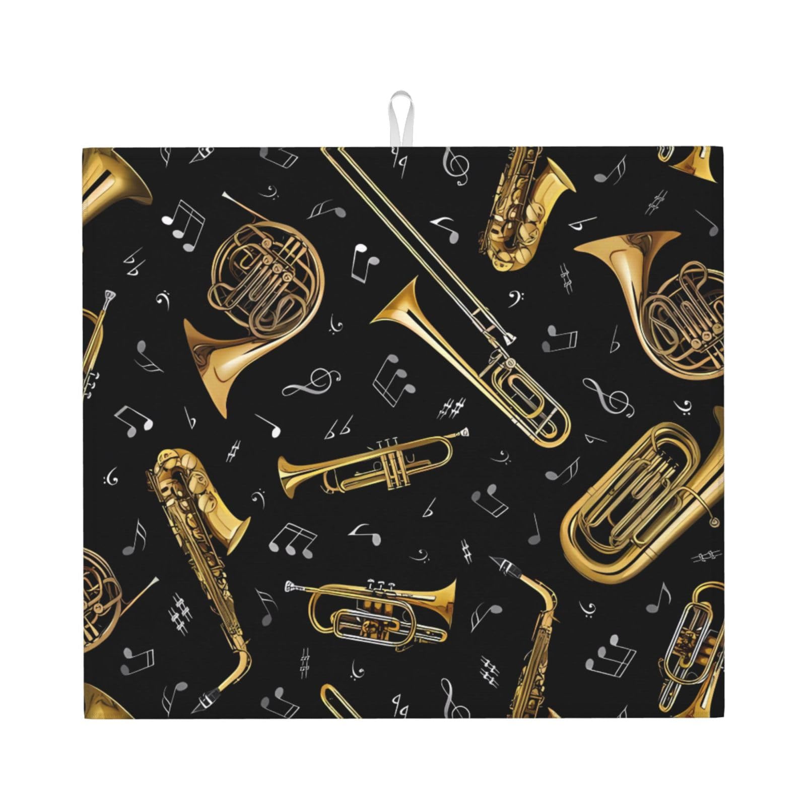 WHJSSF Musical Instruments Prints Kitchen Drying Mat - Absorbent Dish Drying Throw with Colorful Prints, Quick-Dry Countertop Layer for Dishes & Appliances - Non-Slip & Foldable