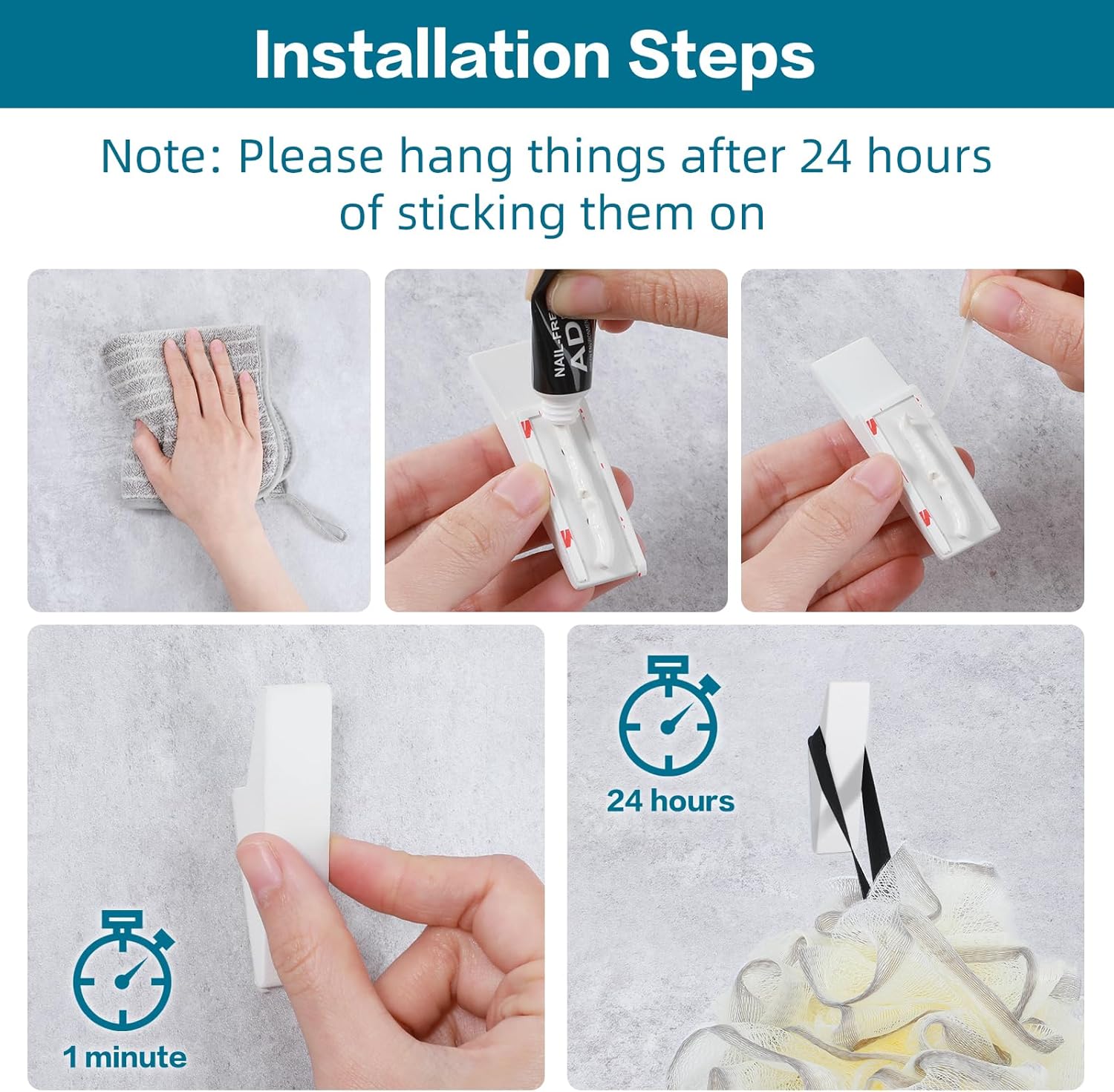 Heavy Duty Adhesive Hooks - No Drill Aluminum Alloy Wall Hooks for Bathroom, Kitchen, Tile & Glass, Waterproof Rustproof Bath Towel Hooks, Coats/Hats/Bags (4Pack)