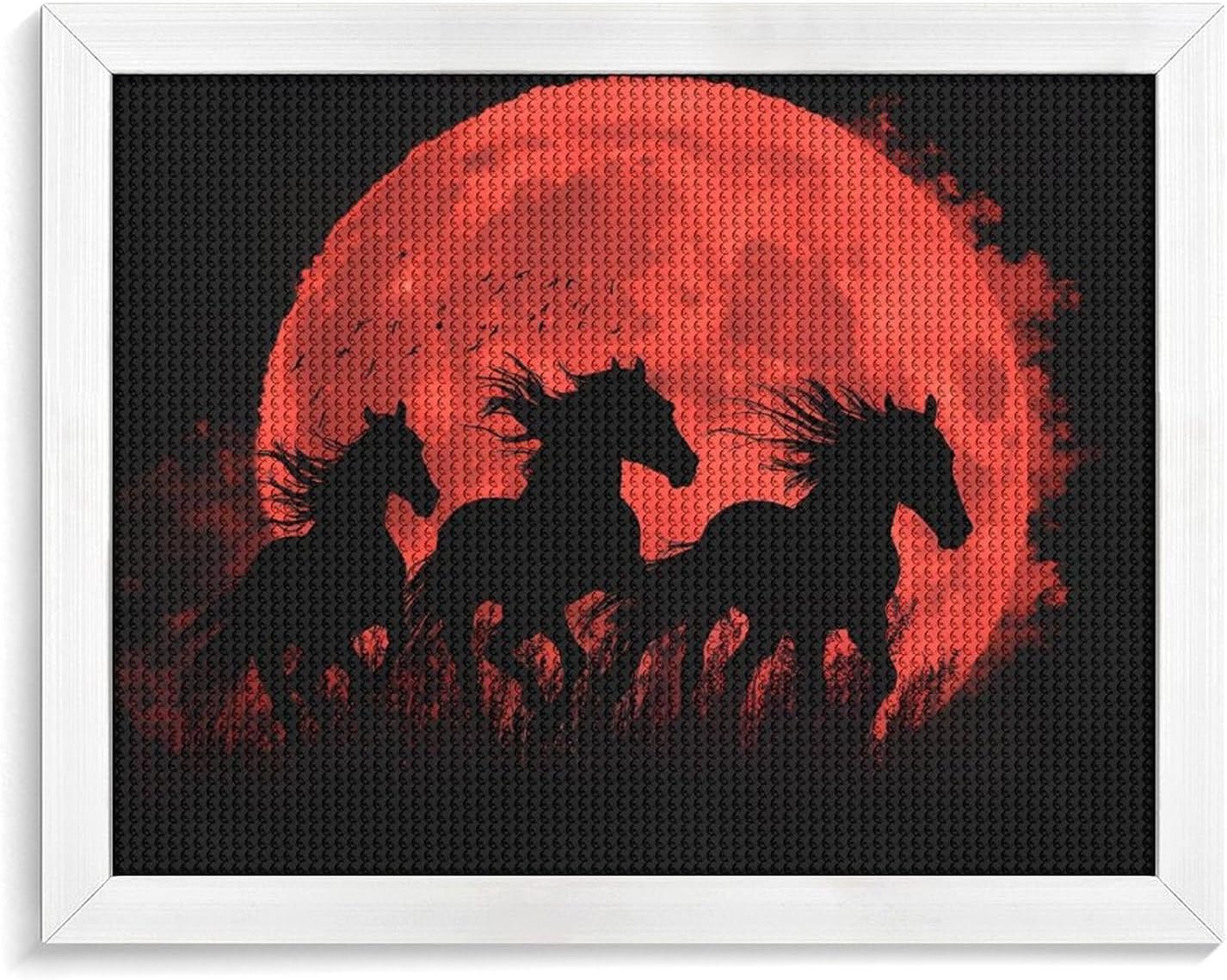Running Horses Under The Blood Moon Printed Diamond 5D Painting Kit 16x20in DIY Full Drill Craft with Tools for Home Wall Decor Gift Blackwood 50 * 40cm