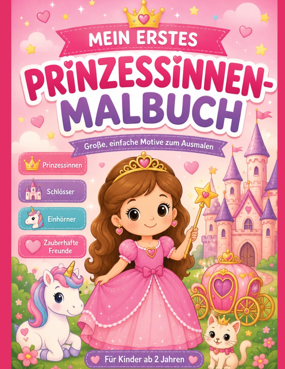 Mein erstes Prinzessinnen- Malbuch: Große, einfache Motive zum Ausmalen - Prinzessinnen, Schlösser, Einhörner, zauberhafte Freunde