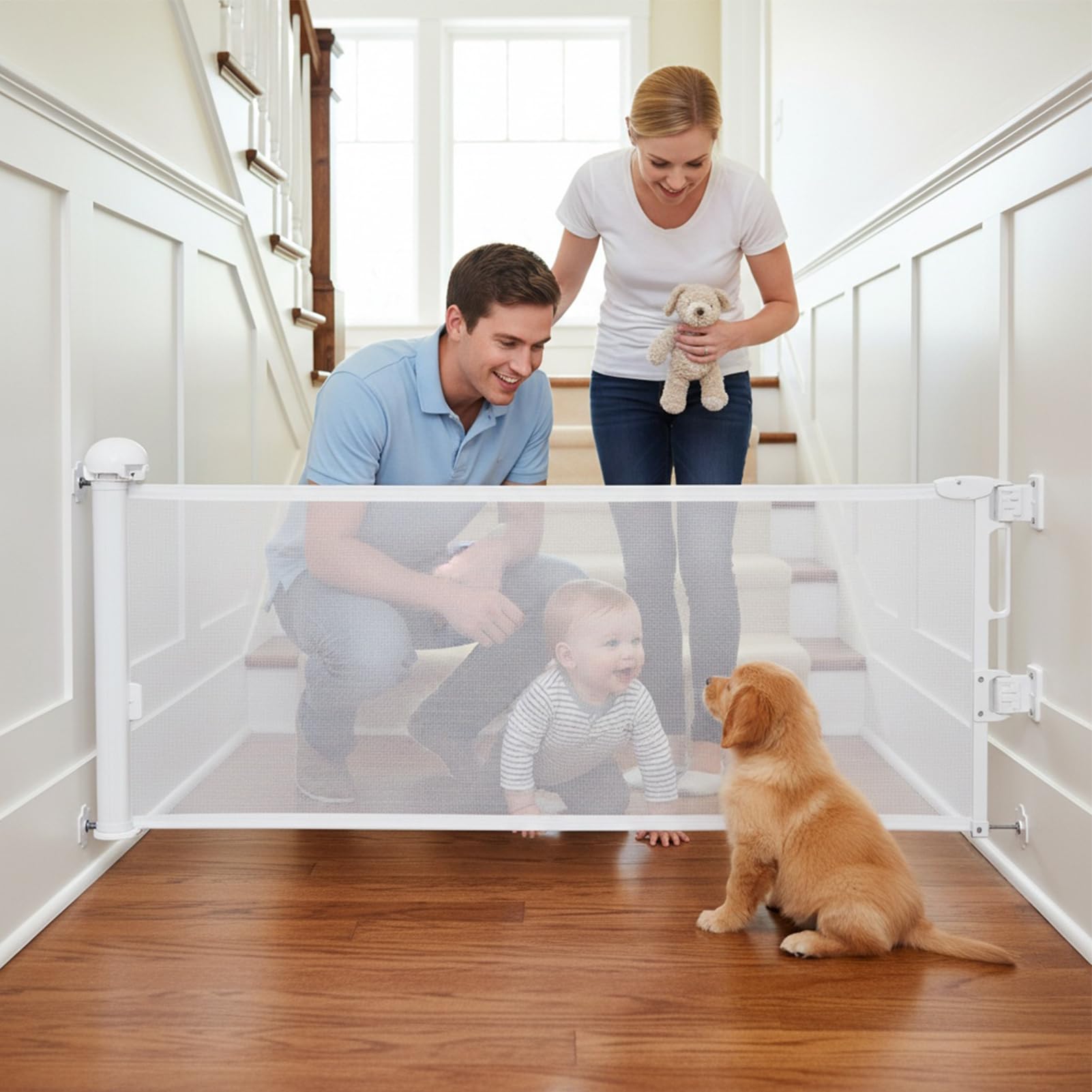 Barrera Retráctil Para Perros En Puerta Principal Pantalla de Seguridad | Barrera Retráctil Para Perros Y Gatos Para Niños Cachorros Interior Exterior Entradas Escaleras