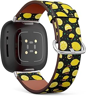 CJBROES Replacement Leather Watch Band, Compatible with Fitbit Versa 3 and Fitbit Sense of Wristband Bracelet Accessory - Lemonade Yellow Lemons