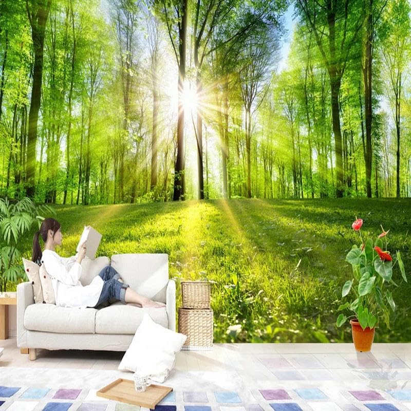 Papier peint mural 3D forêt et soleil autocollant en PVC pour décoration de salon et chambre - 4