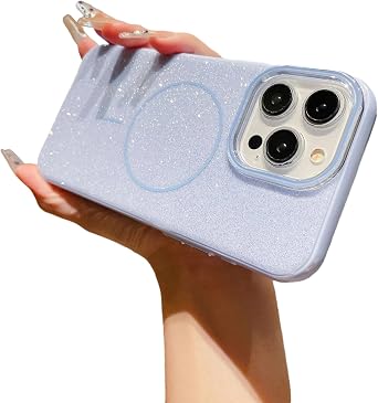 Glitter Bling Sparkle Contrast Color Magnetic Case for iPhone, Compatible with MagSafe Wireless Charging Blue,iPhone 16 Pro Max