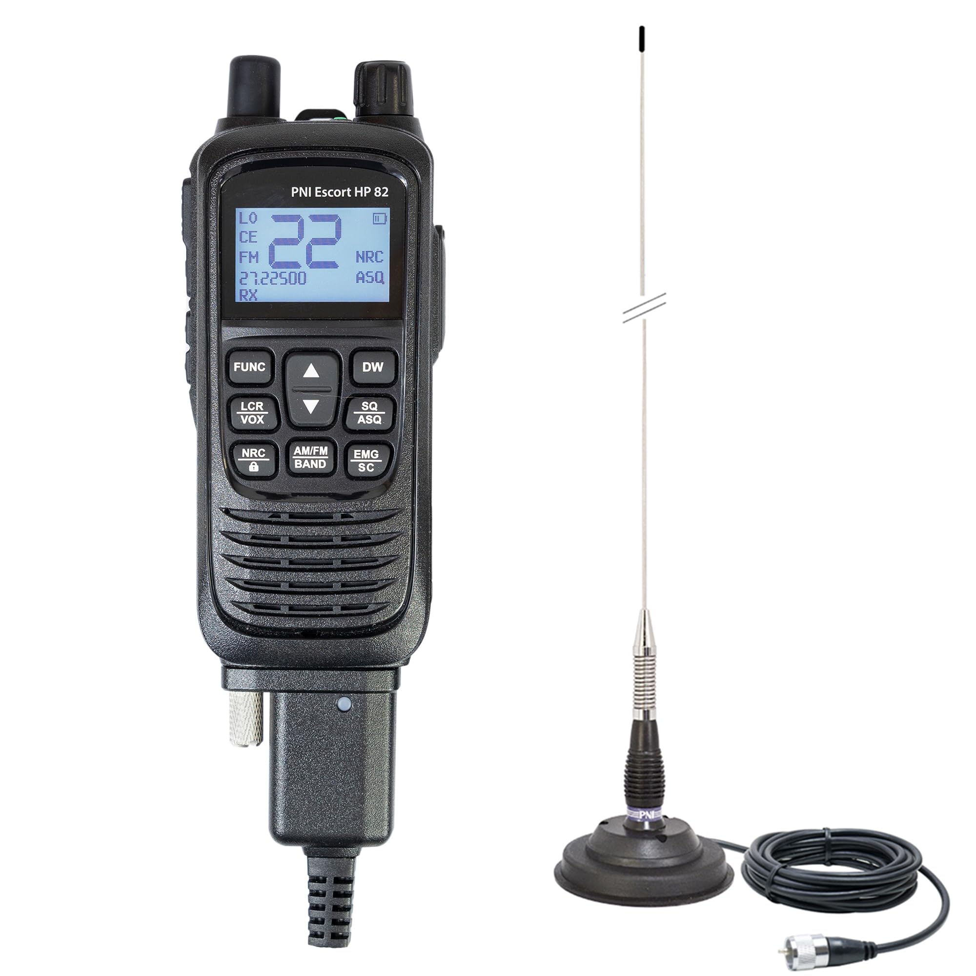 PNI Escort HP 82 portable CB radio station kit, multi standard, 4W, 12V, AM-FM with PNI ML100 CB antenna with magnet