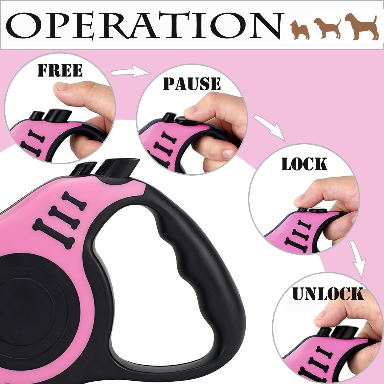 Denipry Retractable Dog Lead, 16FT Automatic Telescopic Tractor Nylon Tape - Image 3