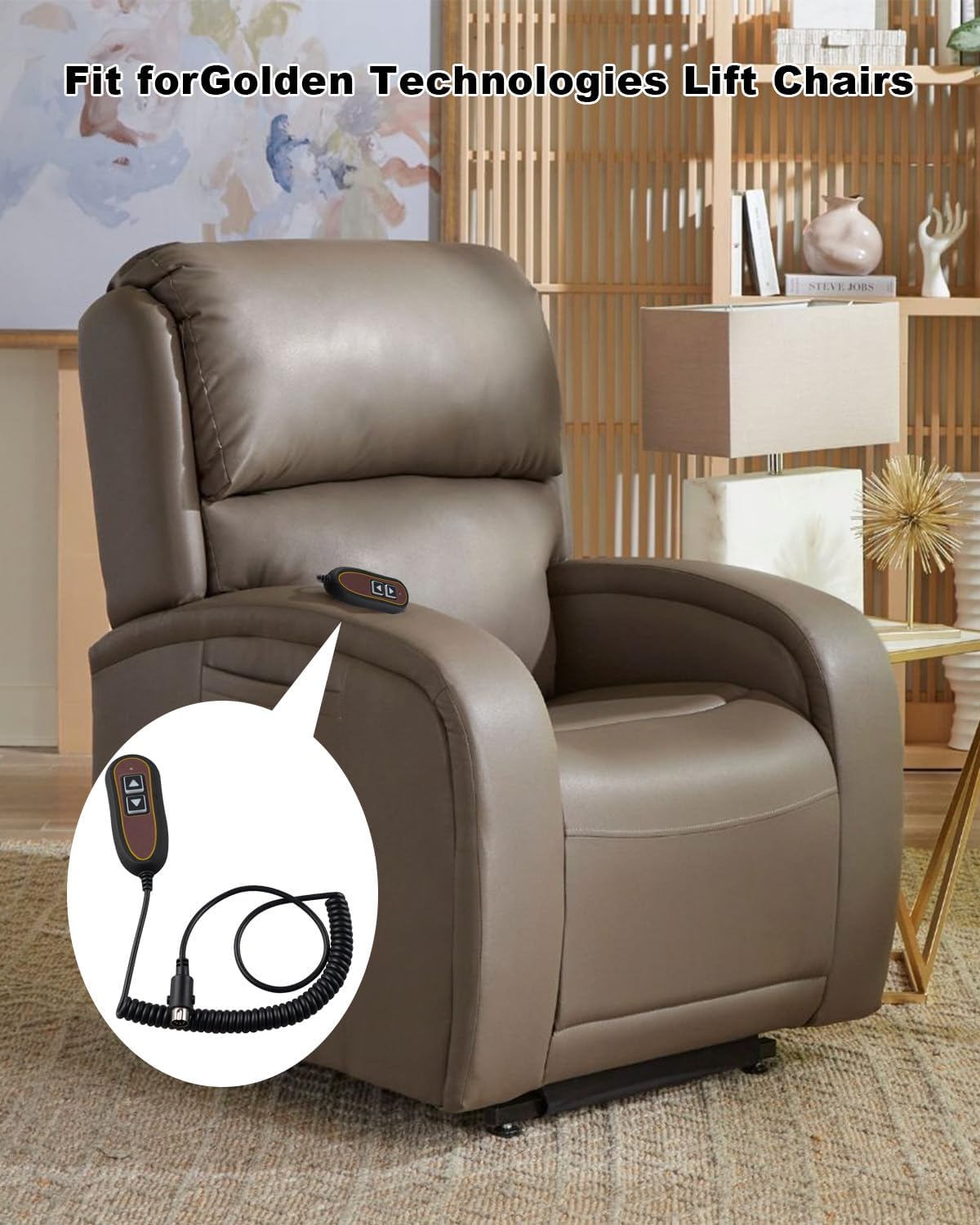 ZK1200-HC 2 Button 5 Pin Power Recliner Remote Fit for Golden Technologies Lift Chairs PR200 PR355 PR401 PR50, Hand Control Switch with USB and Backlight