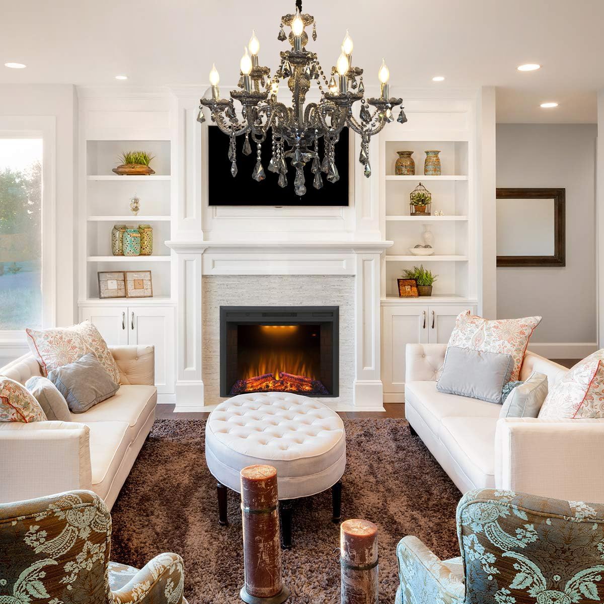 Luxury Crystal Chandelier Smoke Gray,Double Layer K9 Crystal Chandelier Light Fixtures 9-Light Candle Style Crystal Ceiling Light Lamp for Dining Living Room Bedroom