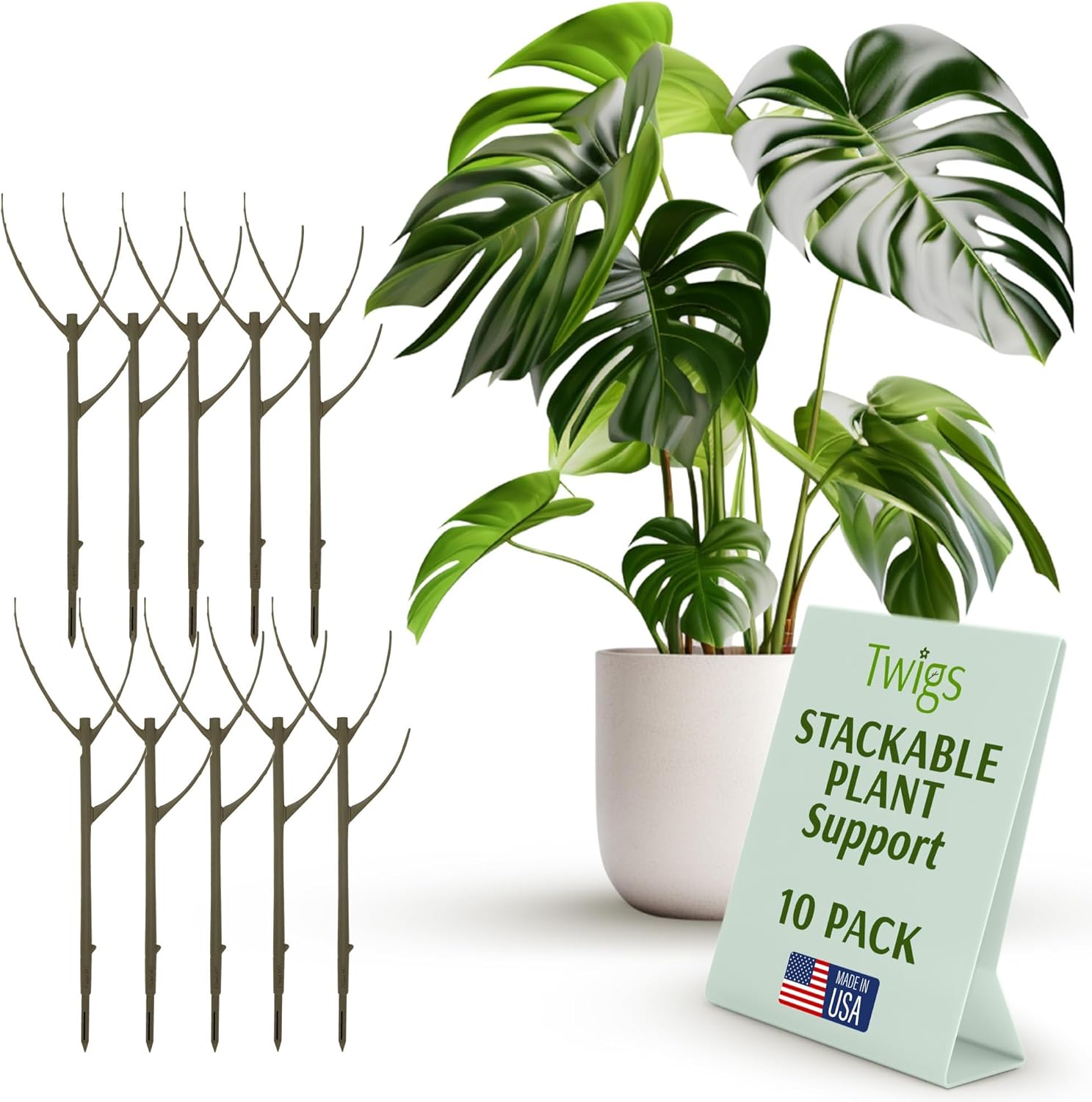 Stackable Plant Stakes for Indoor Plants, Aesthetic Plant Support Stakes for Live Plants, Outdoor Plant Trellis Alternative, Plant Accessories Indoor - Moonstone, 10 Pack, 17" L, Stackable Stackable (10 Pack) Moonstone