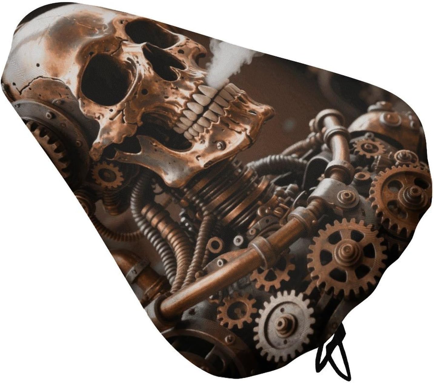 Waterproof Bike Seat Cover with Drawstring -Steam – Punk Metal Skull Universal Exercise Bike Seat Cushion for Men & Women, Comfortable Non-Slip Bicycle Saddle Cover for Road/Mountain Bikes
