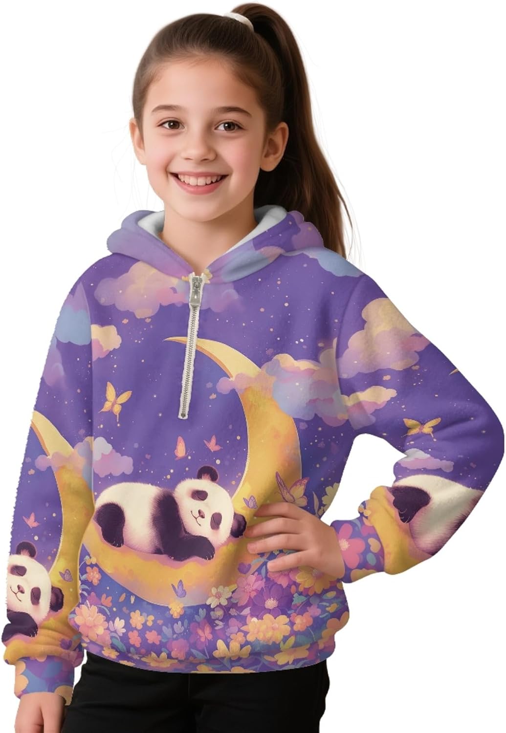 Half Zip Fleece Sweatshirt For Girl Quarter Zip Hooded Sweatshirt Holiday Home Zip Up Pullover Hoodie For 4-15 Y