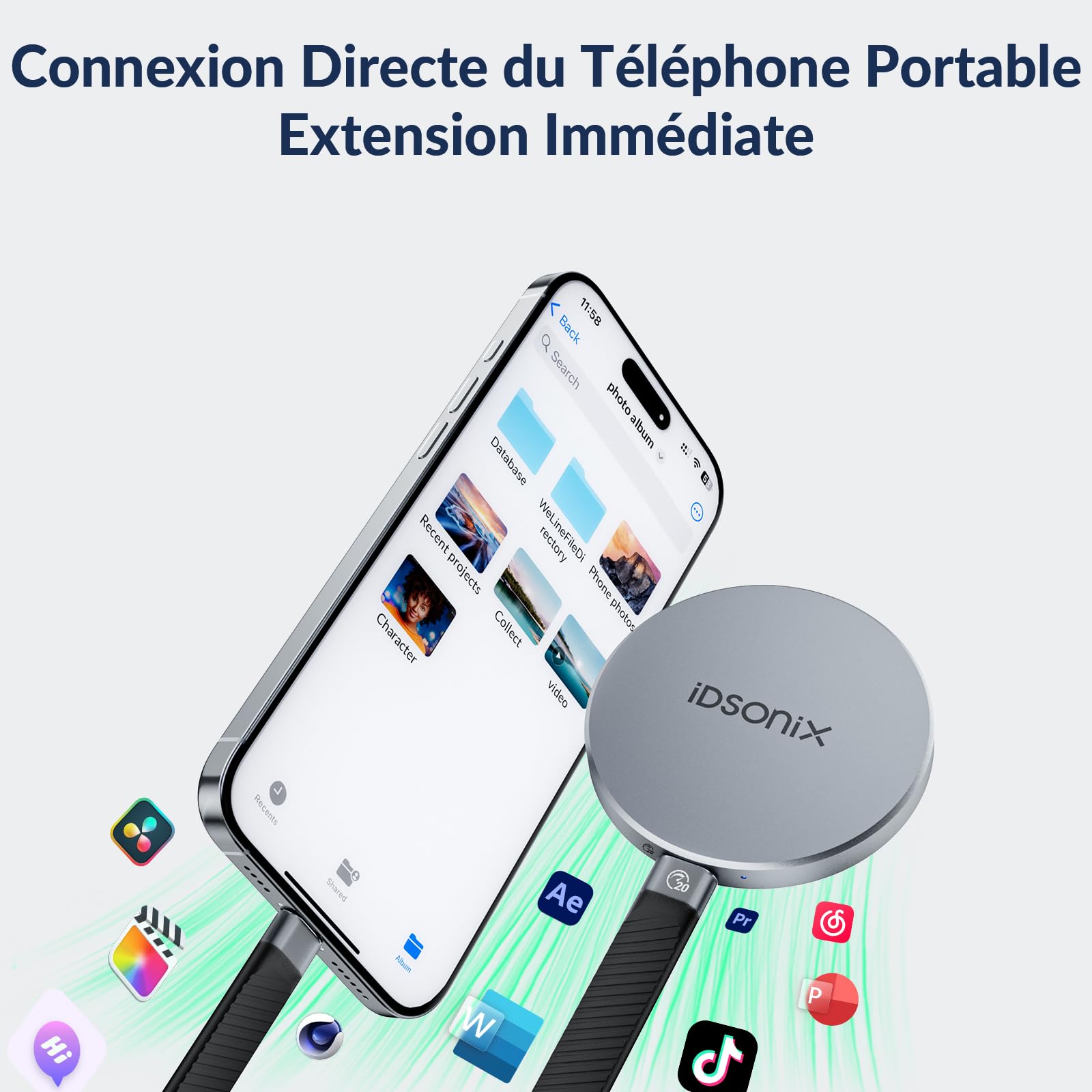 iDsonix SSD Externe 2To, USB 3.2 Gen2x2, jusqu'à 2000Mo/s en Lecture, 1800Mo/s en écriture, Disque Dur Externe Portable Magnétique SSD pour iPhone 15 Series, PS5, Android, Xbox, Mac, PC