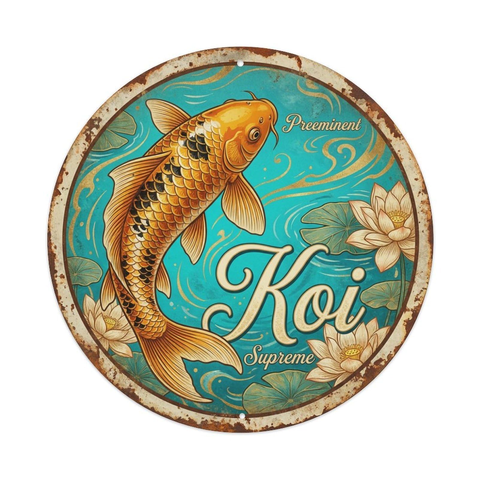 Metal Tin Sign Koi Fish Strong Mighty Solid Japan Retro