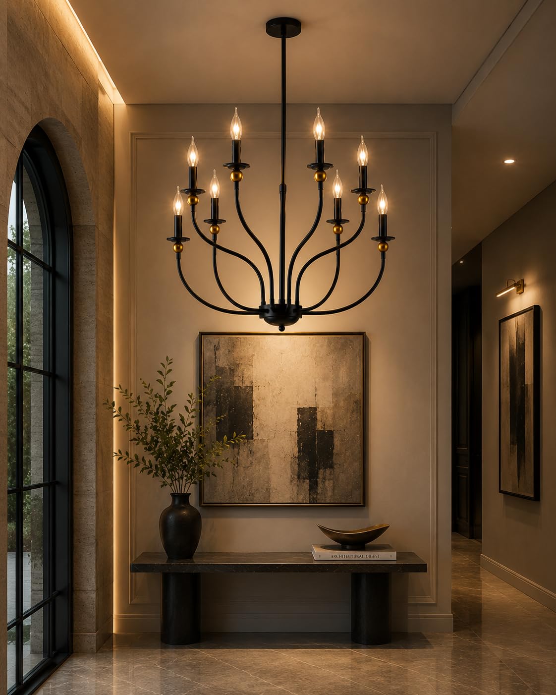 Farmhouse Chandelier 9-Light Black/Gold Classic Candle Pendant Light Fixture Hanging Light Vintage Ceiling Chandelier for Dining Room,Kitchen,Bedroom-image-49