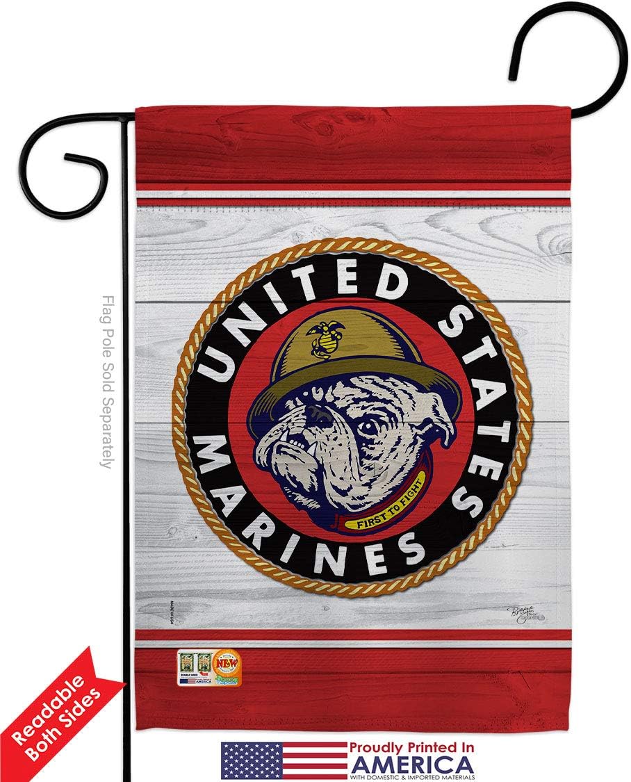 Marine Bulldog Garden Flag Set Wall Holder Armed Forces Corps USMC Semper Fi United State American Military Veteran Retire Official Small Gift Yard House Banner Double-Sided Made In USA 13 X 18.5