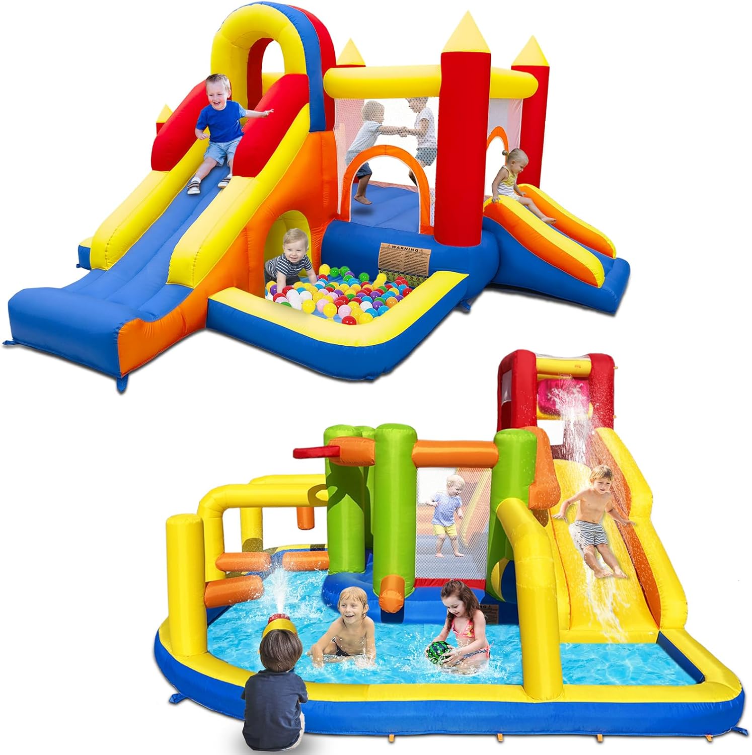 Bouce House with Ballpit + Kids Bounce House Water Park with Water Slides