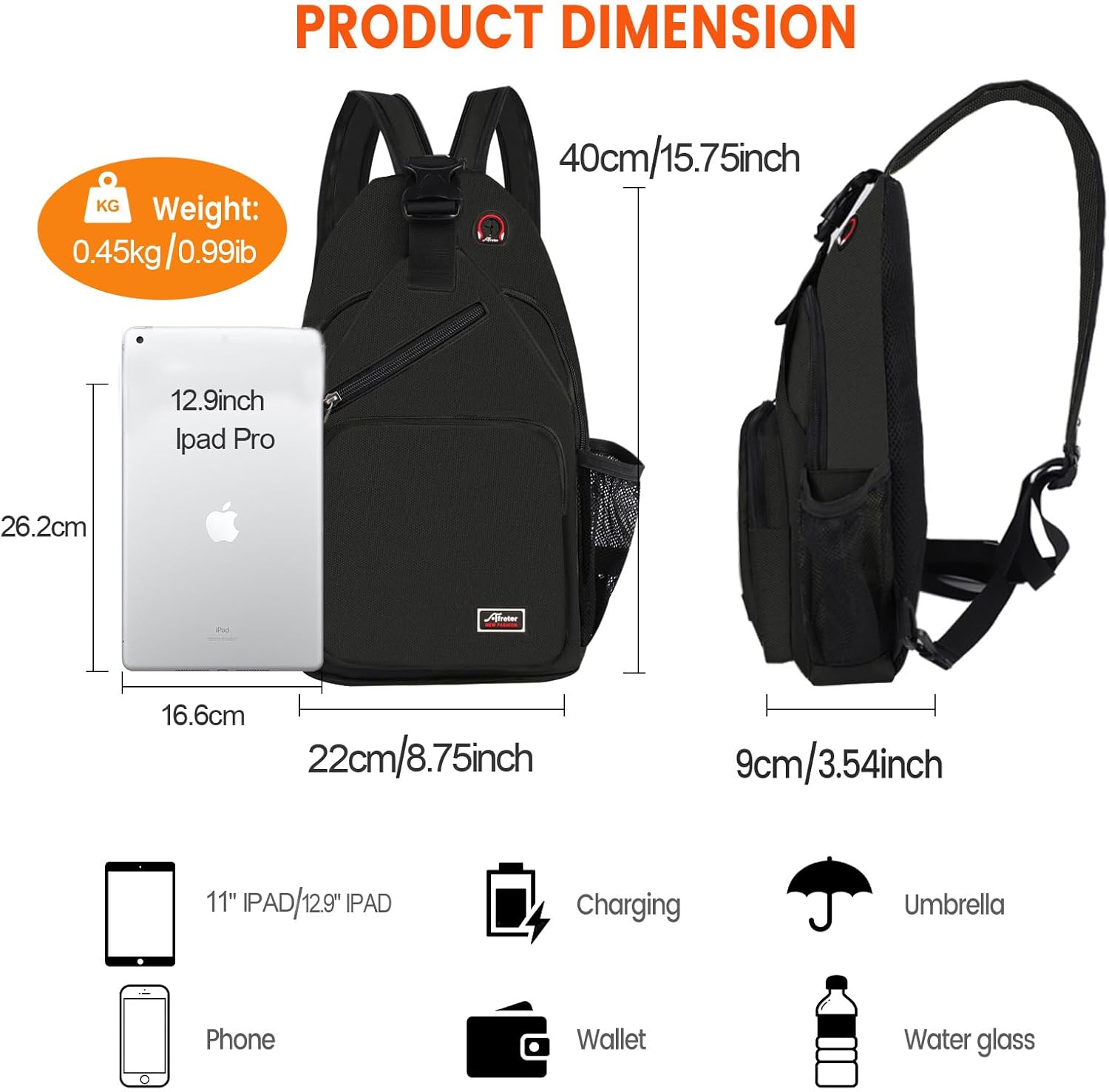 Crossbody Sling Backpack Men and Women Sling Bag Shoulder Backpack Travel Hiking Chest Bag Daypack (Black) - Image 5