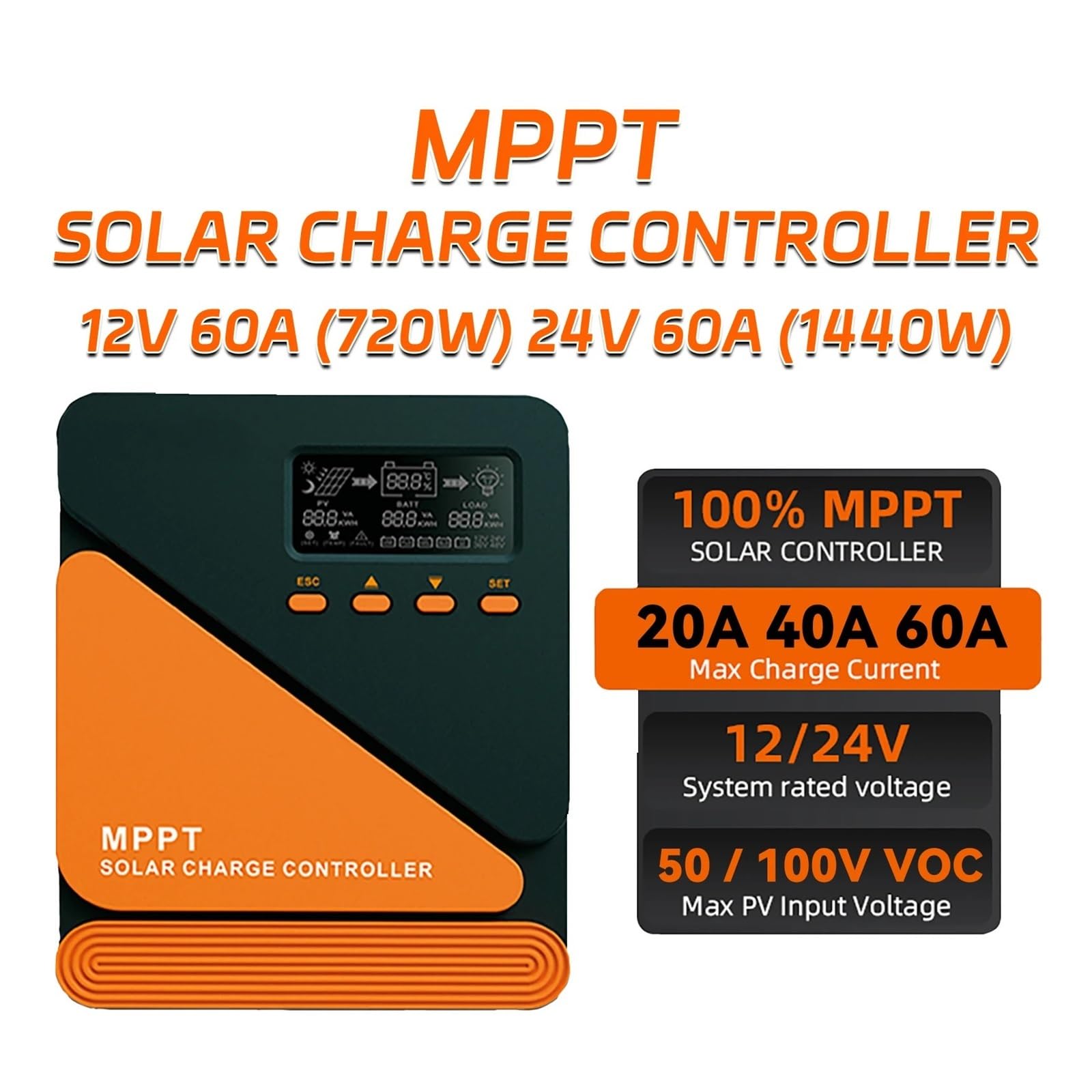 Contrôleur De Charge Solaire 20A 40A 60A MPPT 12V 24V Régulateur Intelligent Panneau pour camping-car/camping-car(MPPT 40A)