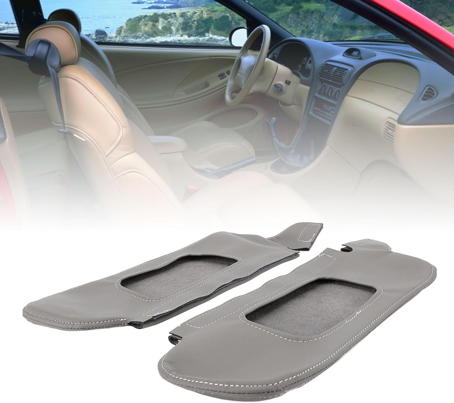 Asixxsix Sun Visor Cover Protector for 1994 to 2004, PU Leather Sun Visor Replacement Cover Skin, Left Driver and Right Passenger Side Sunvisor Covering Protector (Gray)