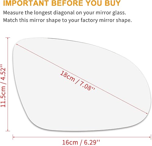 Miniatura 3 de X AUTOHAUX Espejo de vidrio calentado con placa de respaldo lado pasajero lado derecho espejo retrovisor vidrio para VW R32 conejo