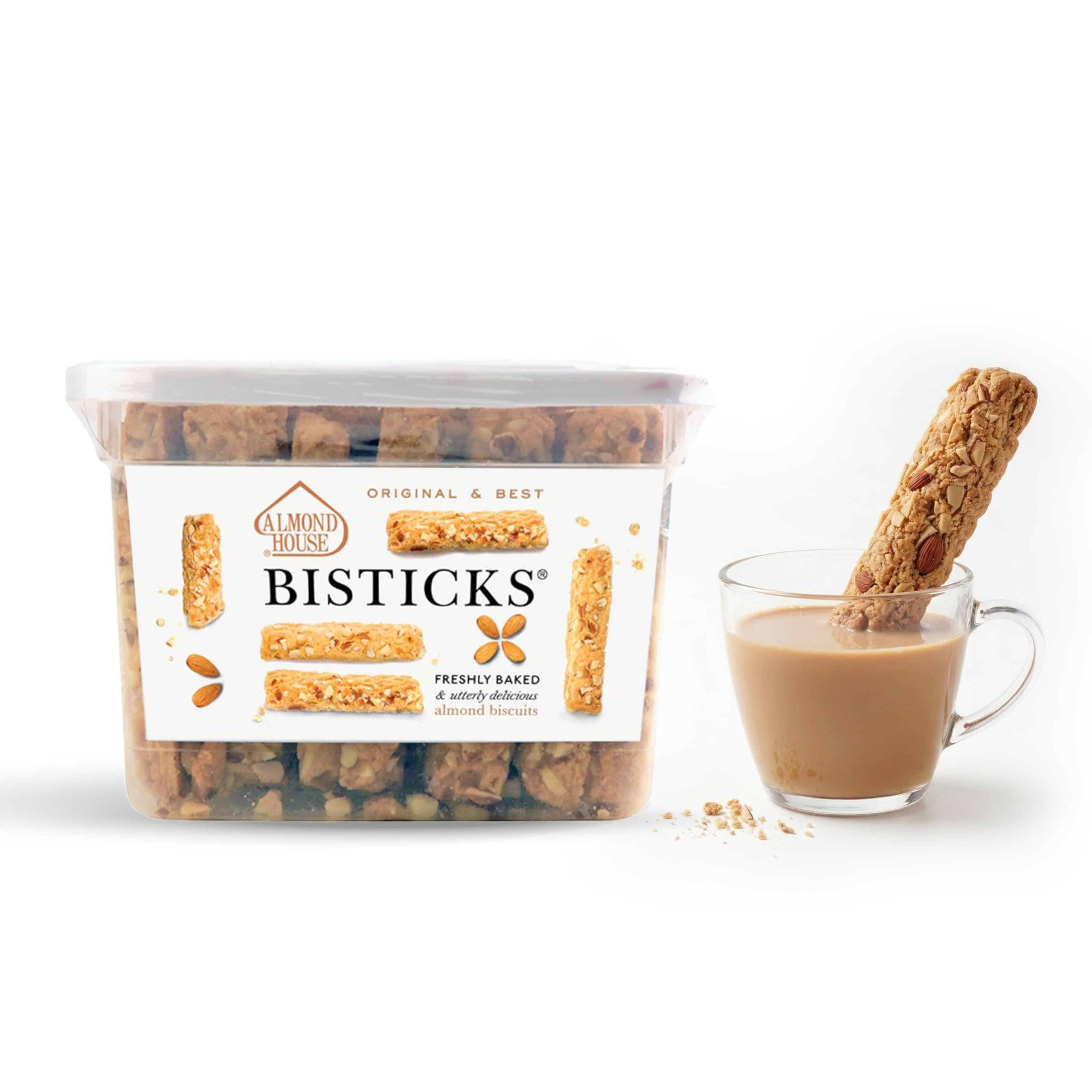 Almond House Bisticks- Signature Cookies | 100% Vegetarian, Low Sugar | Almond Biscotti | Almond Fingers | Biscuit sticks | Tea Time Snack | Ideal for Gifting | Ready To Eat | Pack of 500gm