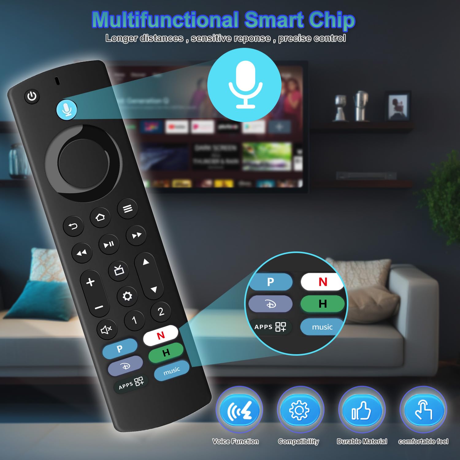 Télécommande vocale universelle : streaming (2ème, 3ème, 4K, max) de remplacement, également compatible avec Omni, Toshiba, Insignia, Pioneer et Smart TV multimédia 2 et 4, HD, Lite et