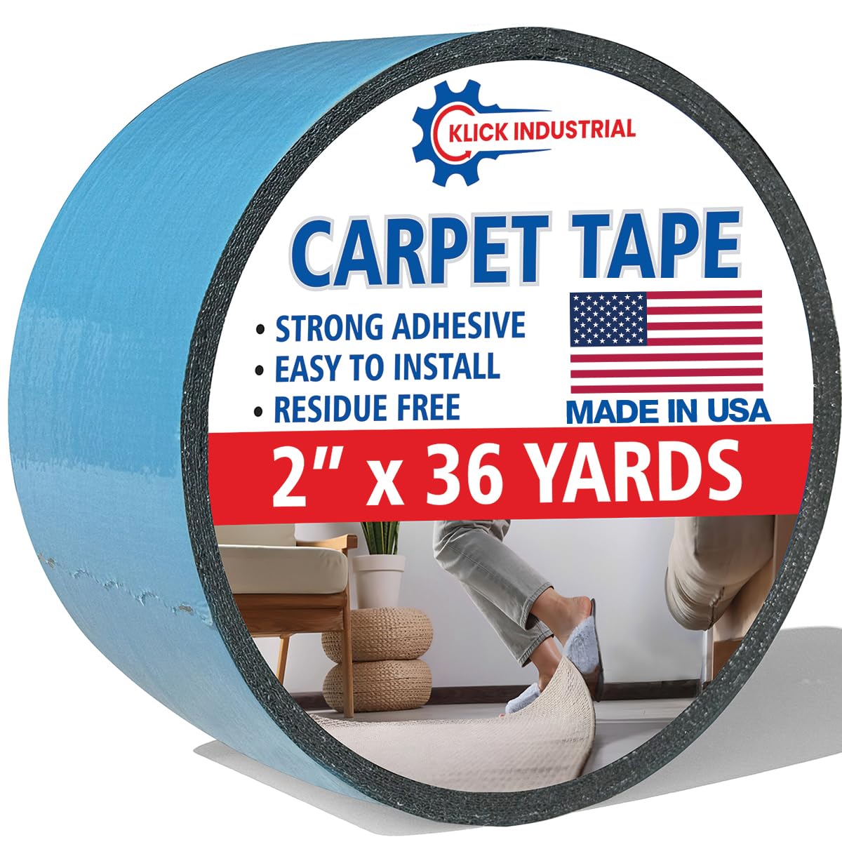 Carpet Tape, Double Sided Rug Tape, Secure Rugs to Hardwood, Laminate, Tile, Carpet, Carpet Grip Tape, Removable Carpet Tape, No damage on carpet, rug or floor, (MADE IN USA), (2" x 36 Yard)