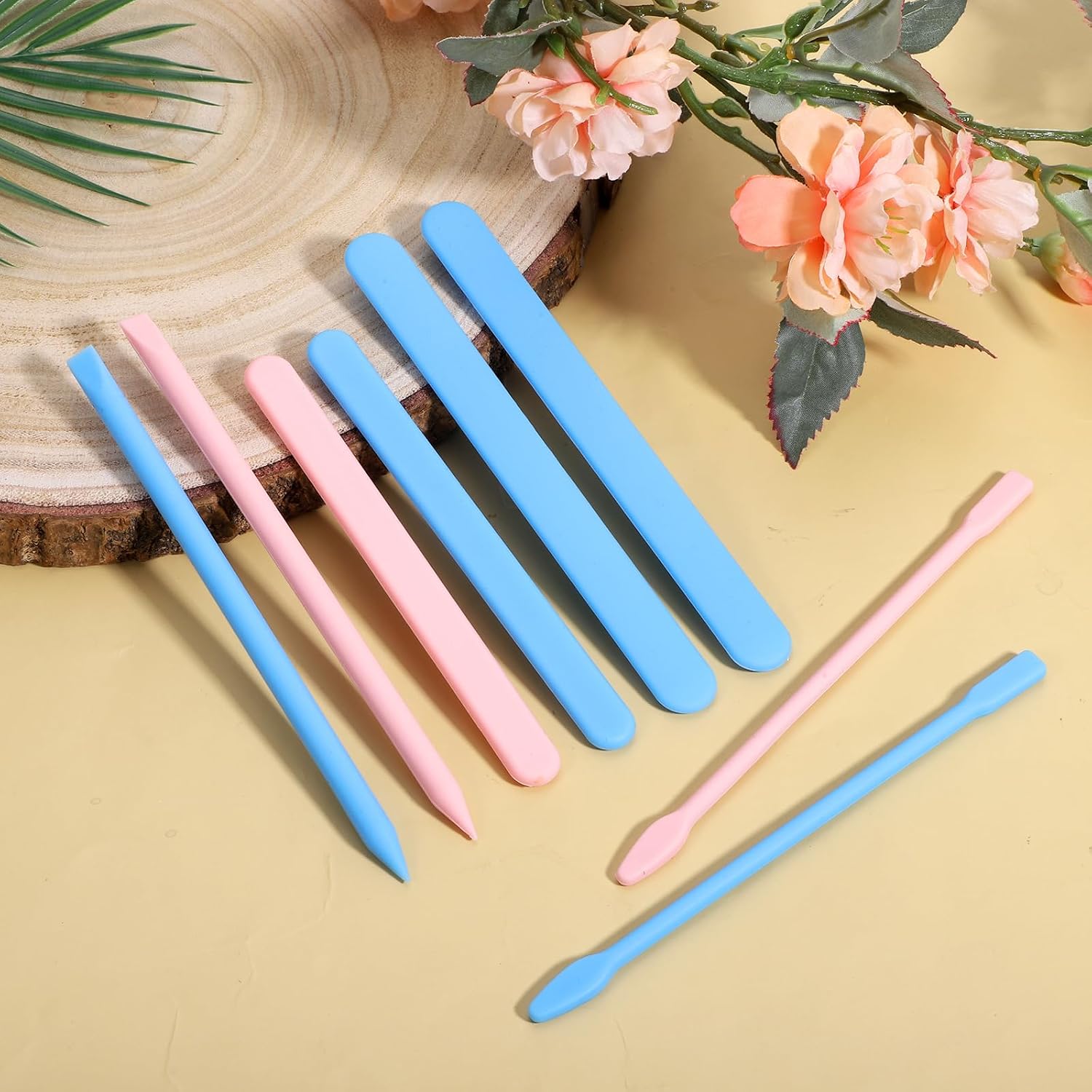 8 Pcs Silicone Stir Sticks, Reusable Epoxy Resin Mixing Sticks Pointed Paint Stirring Rods Blue and Pink Stirring Tools, Flexible Mixing Stick for DIY Crafts, Glitter Tumblers, Facial Mask, A