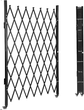 Hipicute Single Folding Security Gate 61" H x 71" W, Steel Expandable Fence with 360 Rolling Wheels for Courtyard, Garage, and Garden Access Control